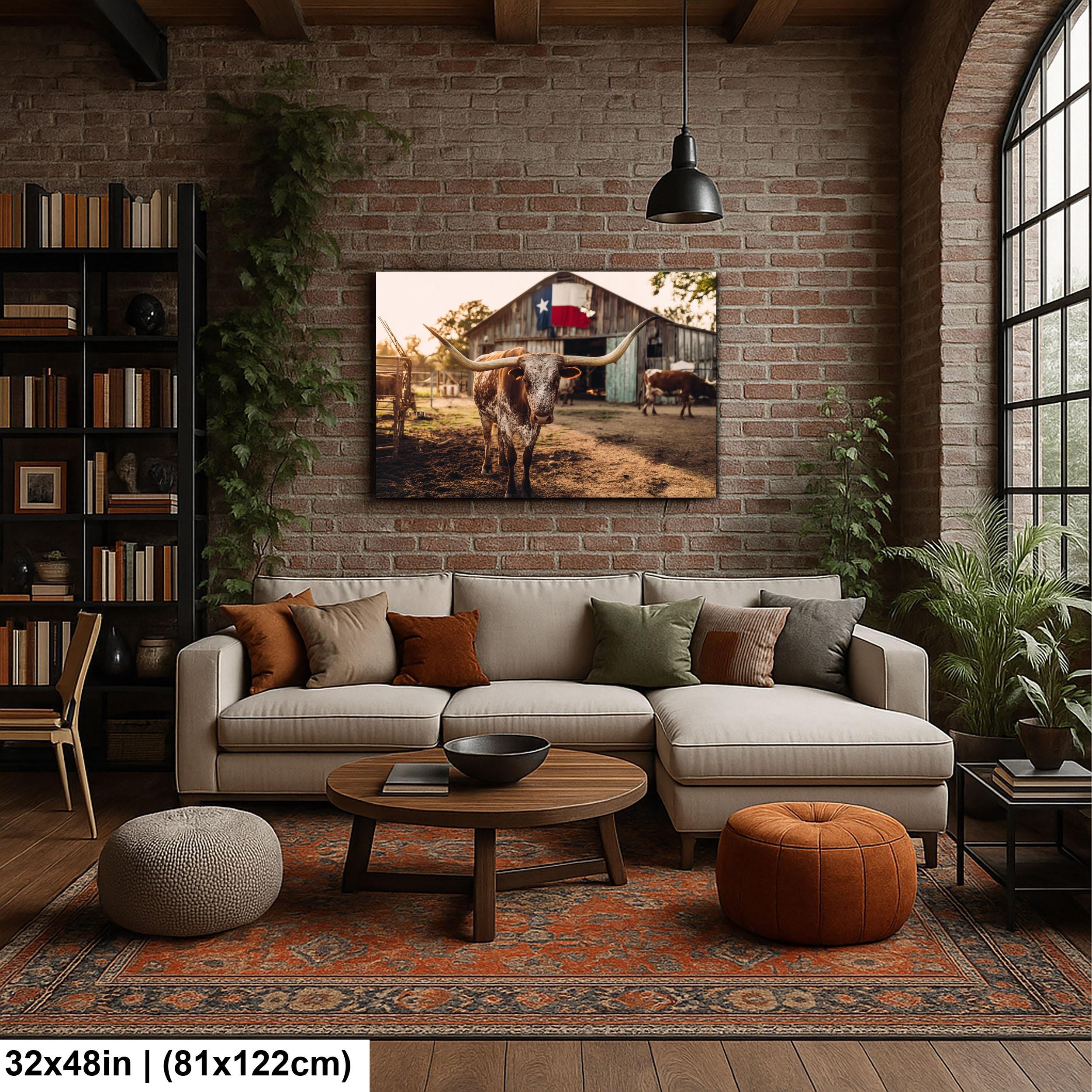 Longhorn Cattle Painting – Rustic Wall Art | Textured Texas Longhorn Canvas