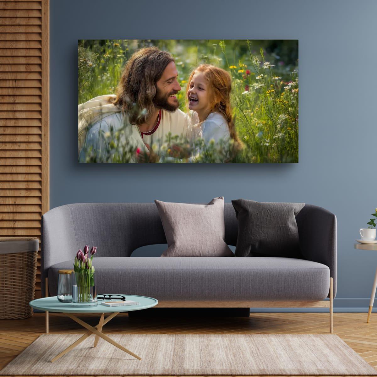 Christian Religious Wall Art – Jesus and Children Painting | Blessed Little Children Art