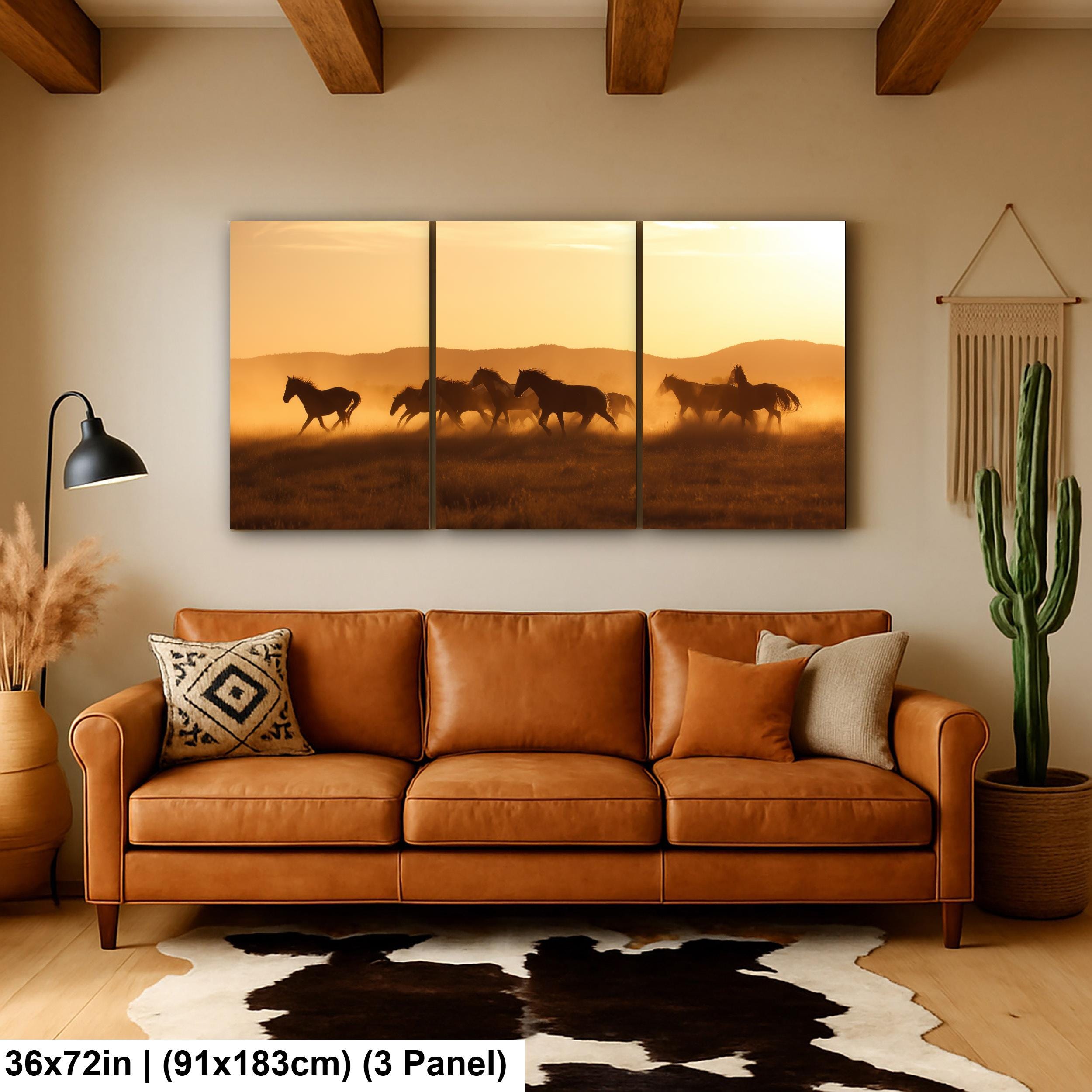Wild Horses Art Print – Rustic Western Wall Art With Sunset Horse Scene