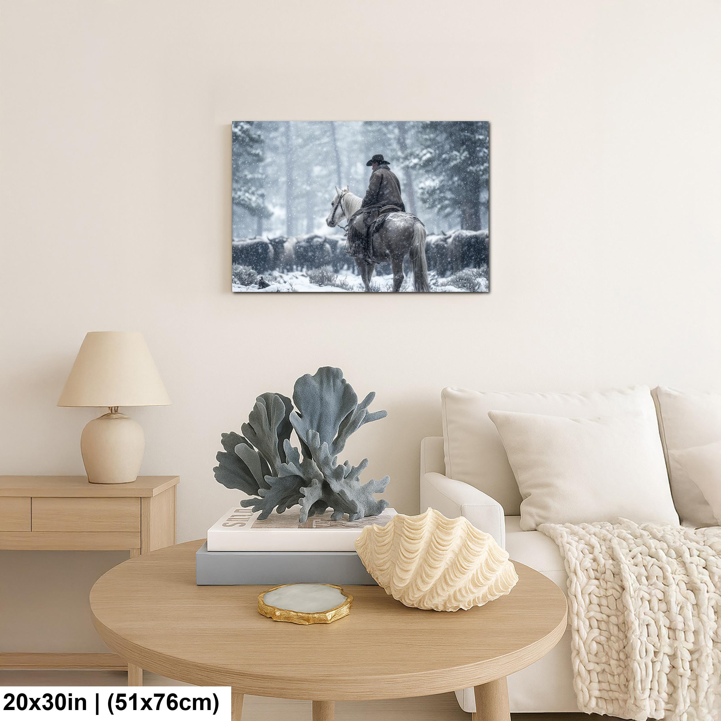 Cowboy Art Print - Rustic Western Home Decor With Mountain Snow Artwork
