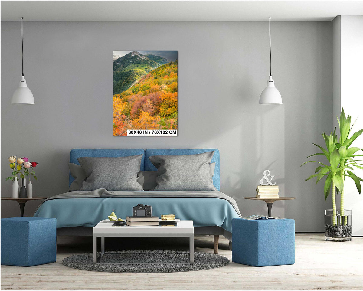 Wasatch Autumn Art – Mountain Landscape Print With Vibrant Leaf Colors