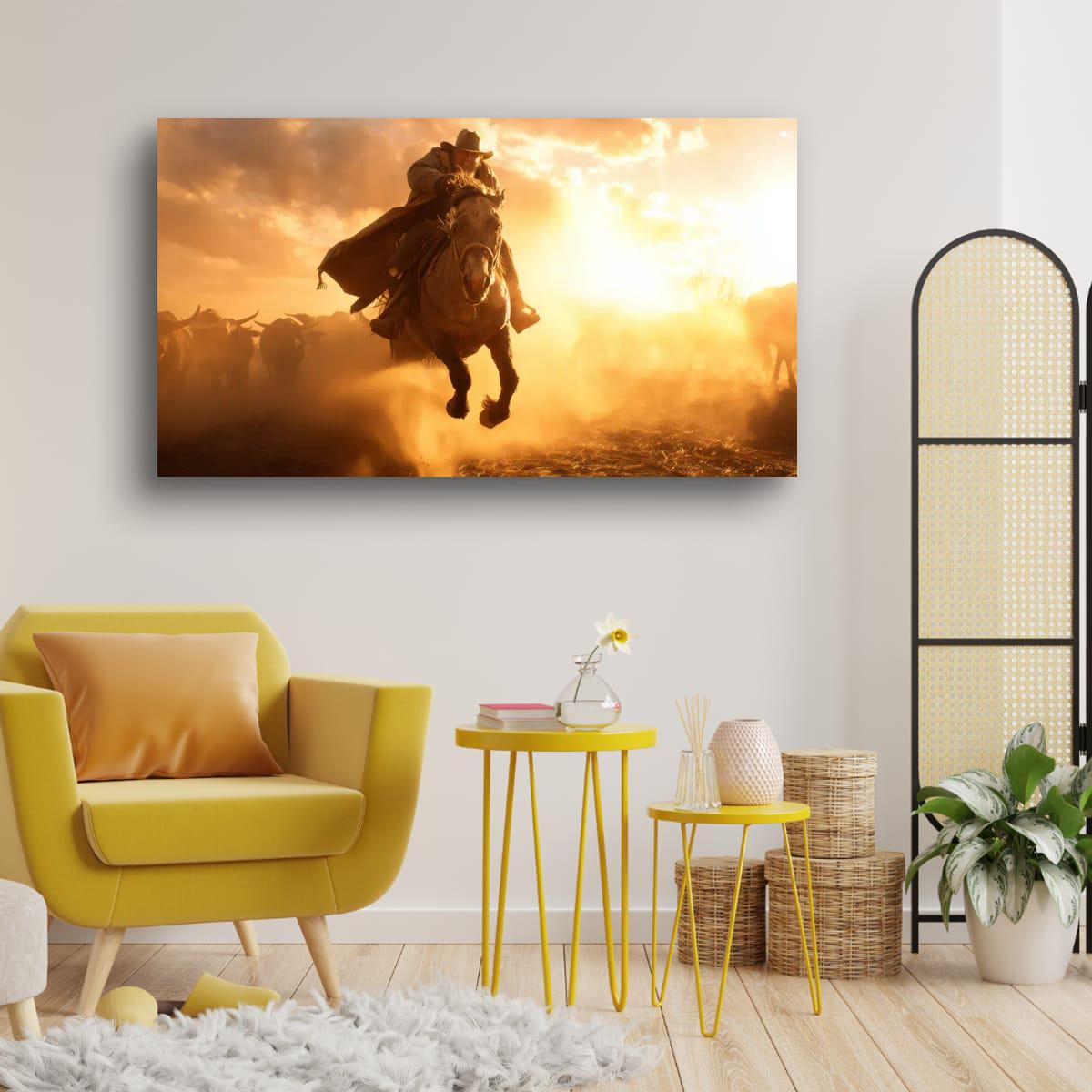 Cowboy Art Print | Winter Cattle Drive – Rustic Ranch Decor & Western Wall Hanging