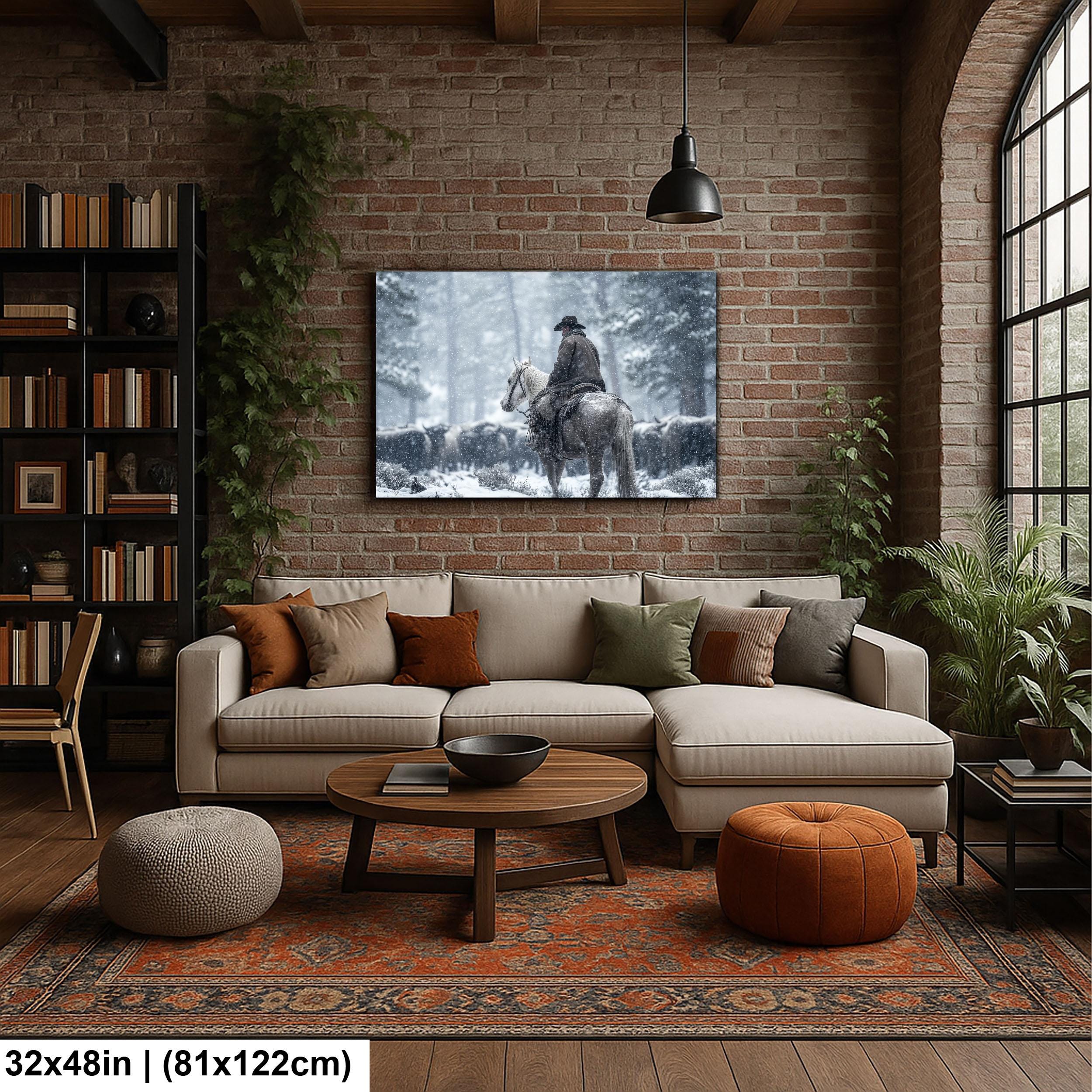 Cowboy Art Print - Rustic Western Home Decor With Mountain Snow Artwork