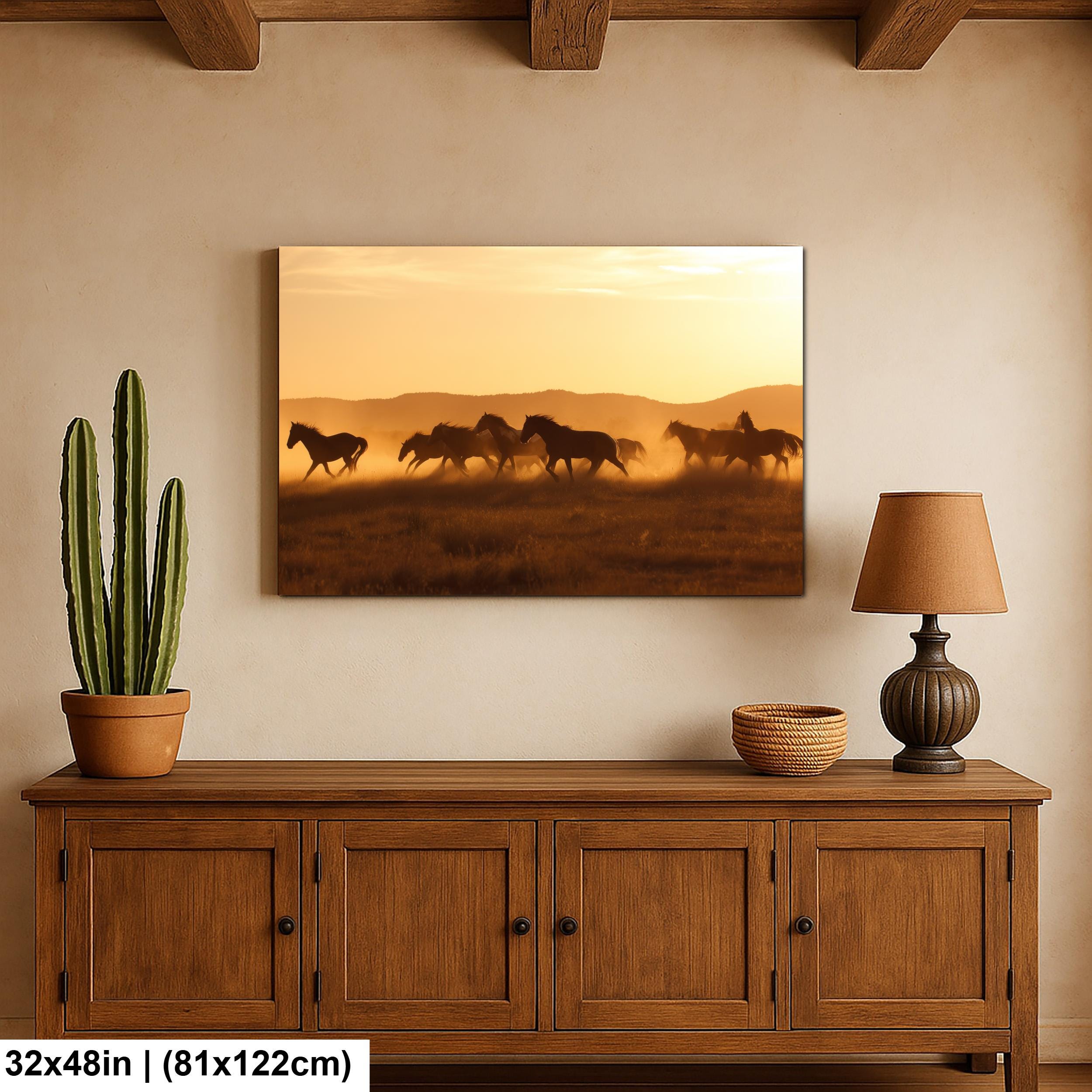 Wild Horses Art Print – Rustic Western Wall Art With Sunset Horse Scene