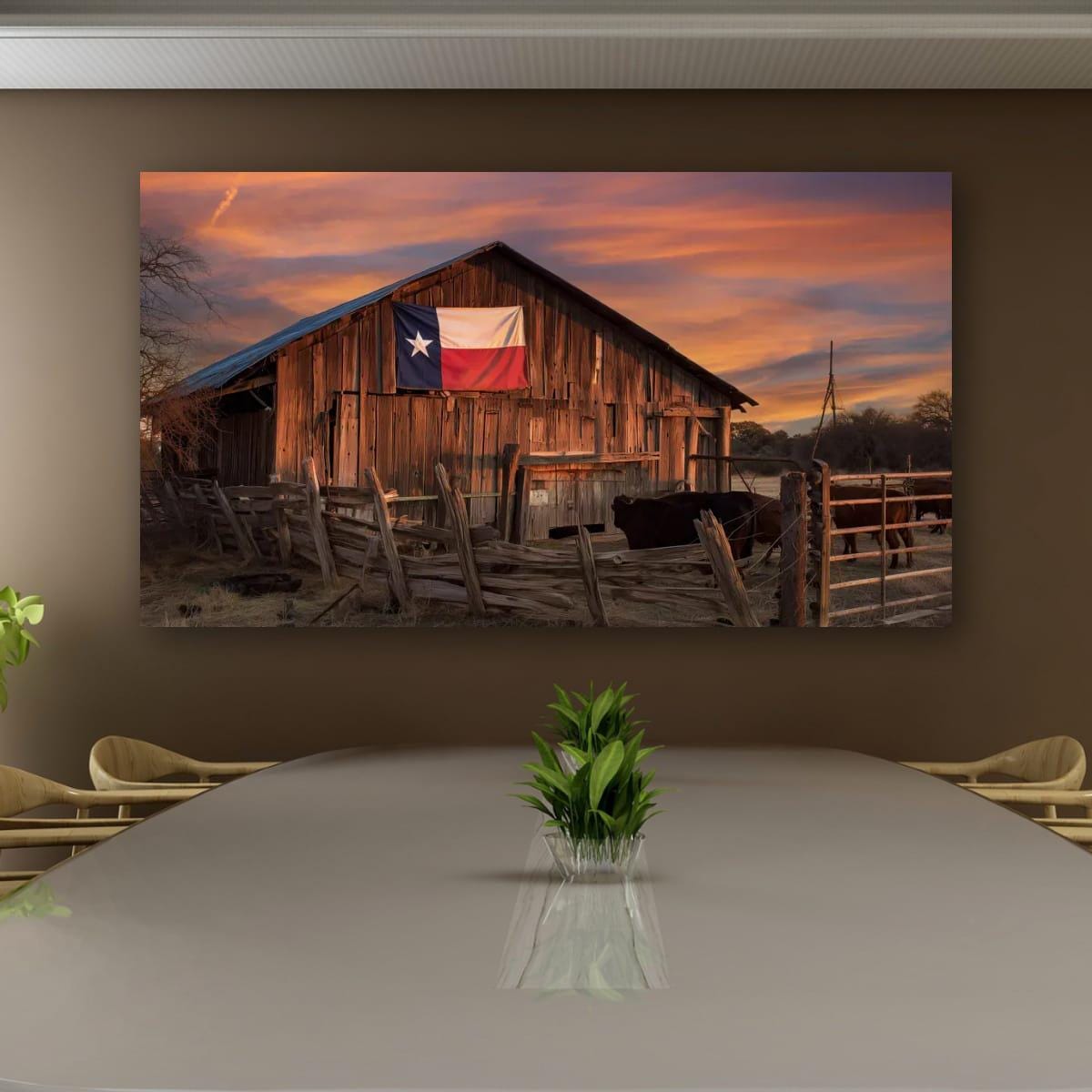 Rustic Texas Barn | Western Home Decor - Sun Bleached Wood & Texas Flag Art