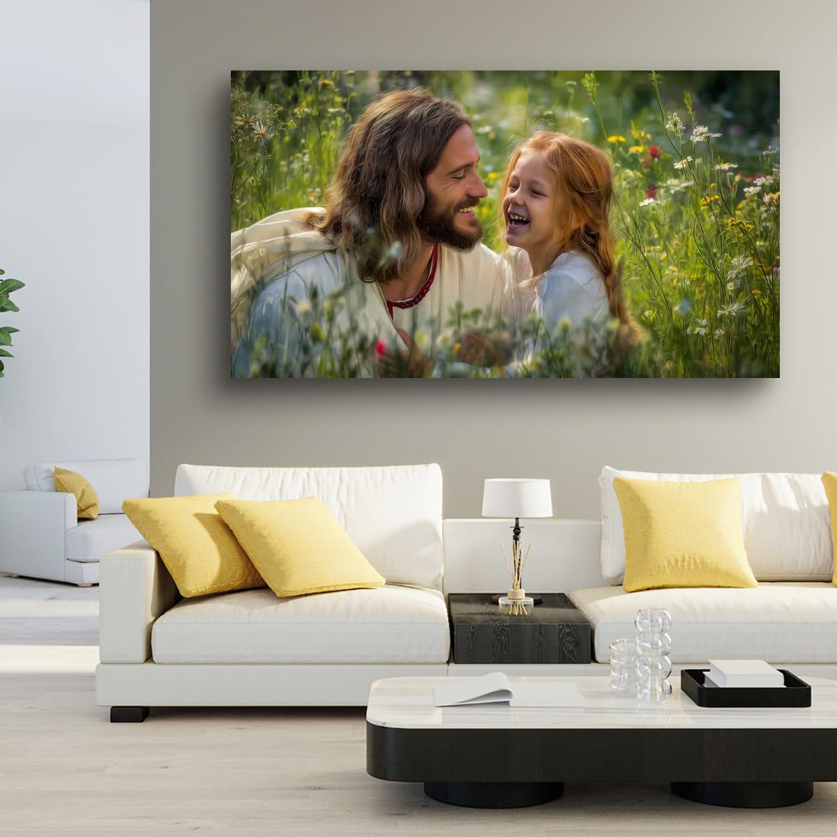 Christian Religious Wall Art – Jesus and Children Painting | Blessed Little Children Art