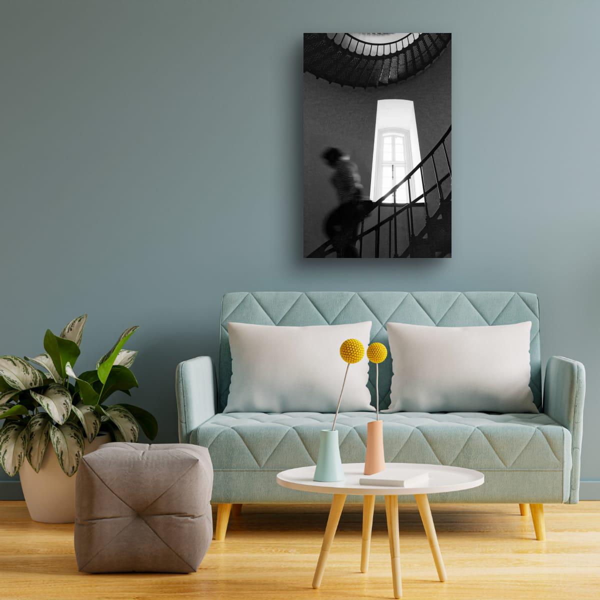 Outer Banks Lighthouse Print – Black and White Spiral Staircase Art, Coastal Wall Decor