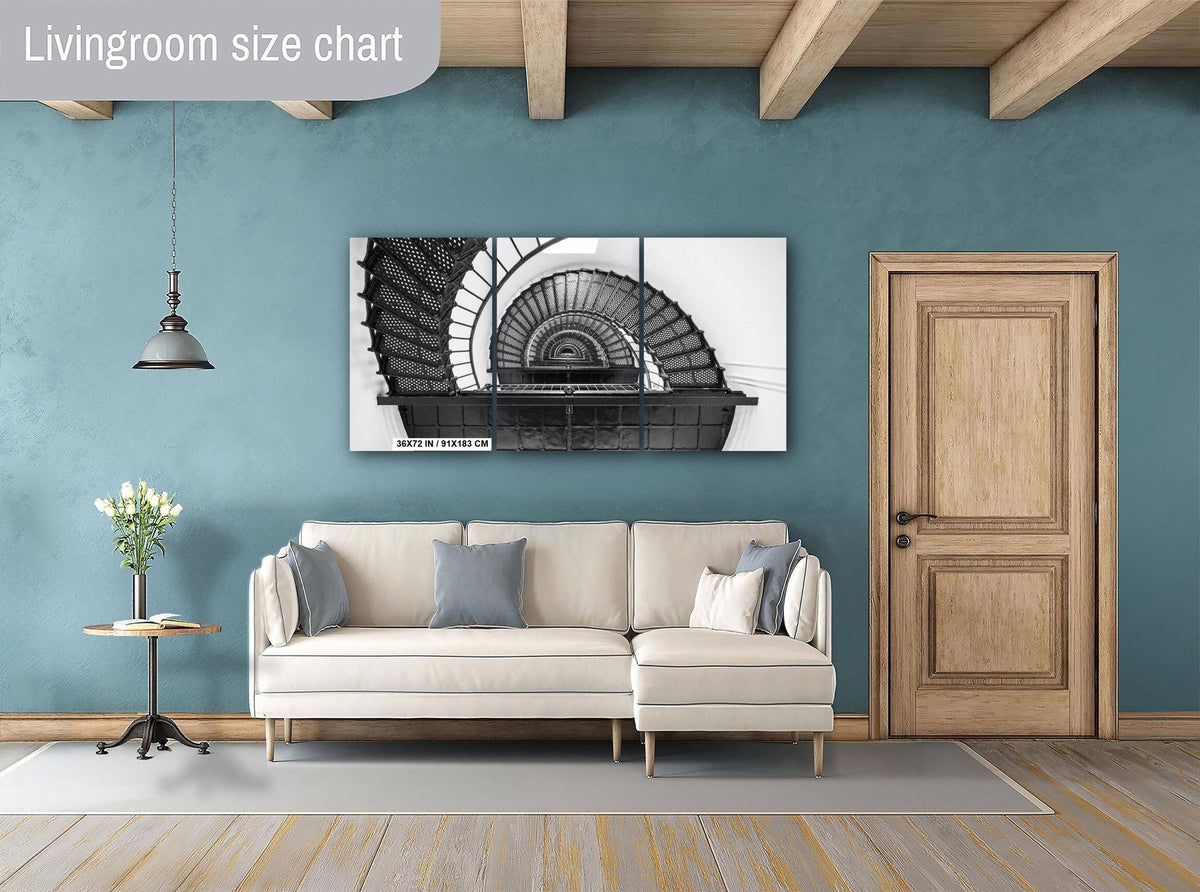 Outer Banks Lighthouse Print - Black and White Spiral Staircase Photography Art