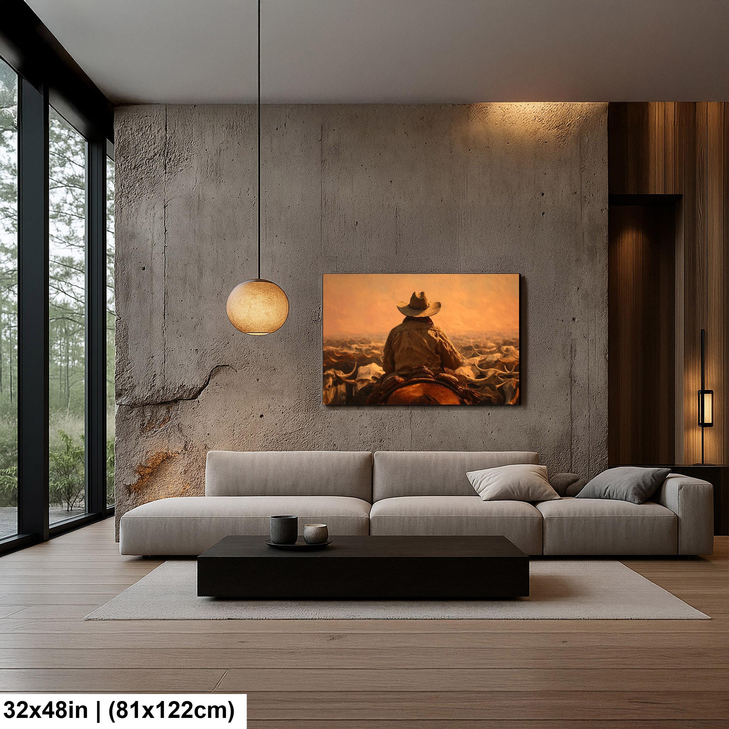 Cowboy Art Print - Rustic Western Decor | Cattle Drive Painting & Horseback Riding