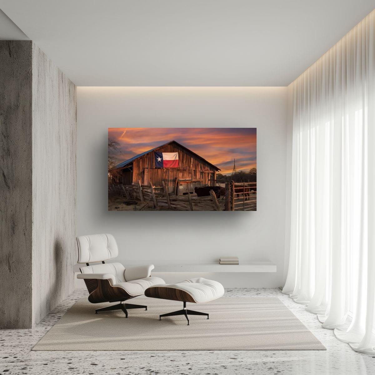 Rustic Texas Barn | Western Home Decor - Sun Bleached Wood & Texas Flag Art