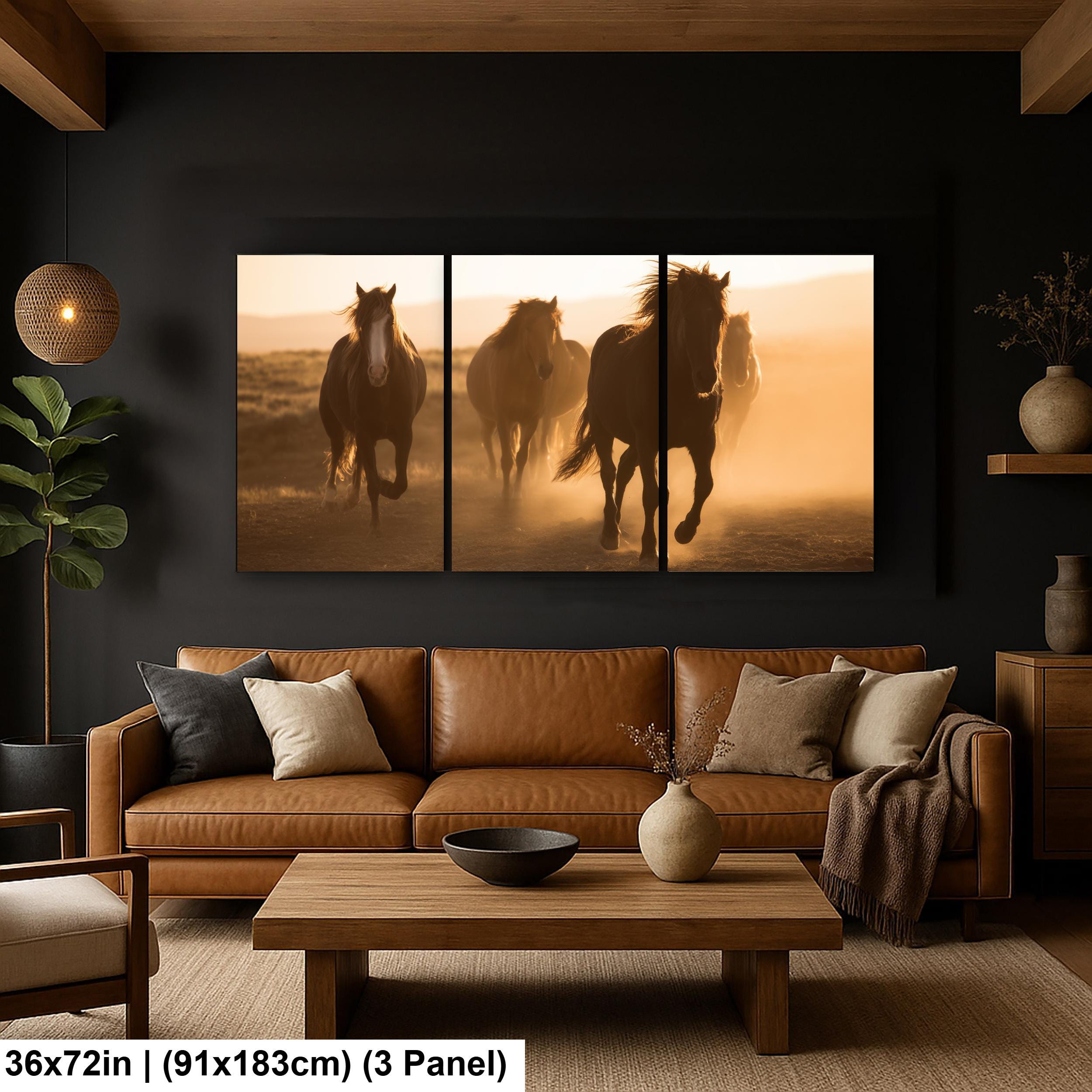 Wild Horses Art Print - Rustic Western Wall Art | Sunset Horse Painting Decor