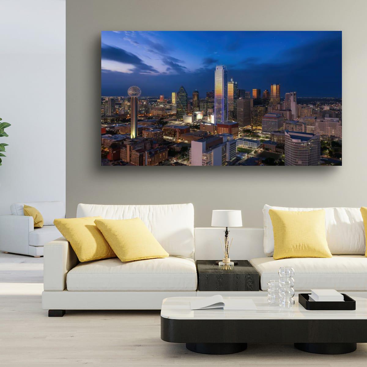 Dallas Skyline Art Print - Dynamic Urban Night Scene | Blue Hour Cityscape Wall Art