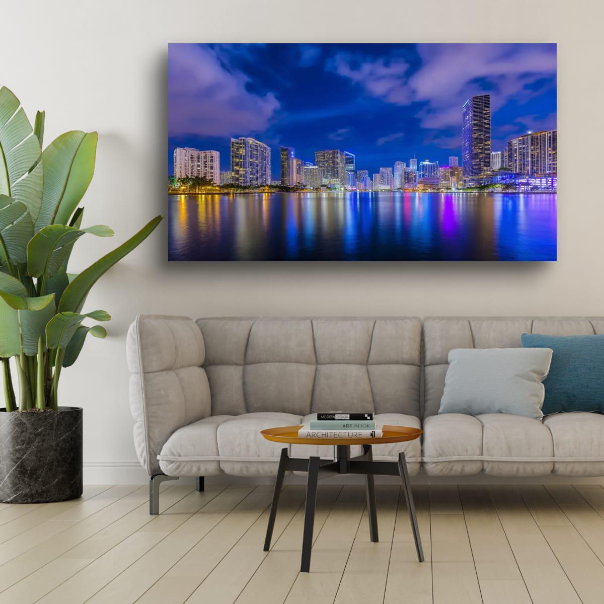 Miami Skyline Art - Dynamic Urban Night Scene | Modern Cityscape Wall Art Print