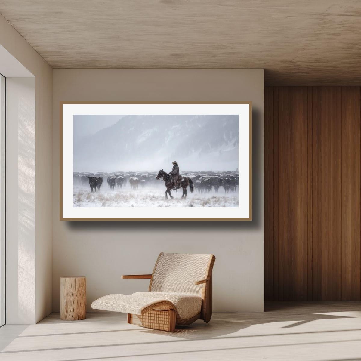 Cowboy Art Print – Rustic Western Home Decor With Winter Roundup Scene
