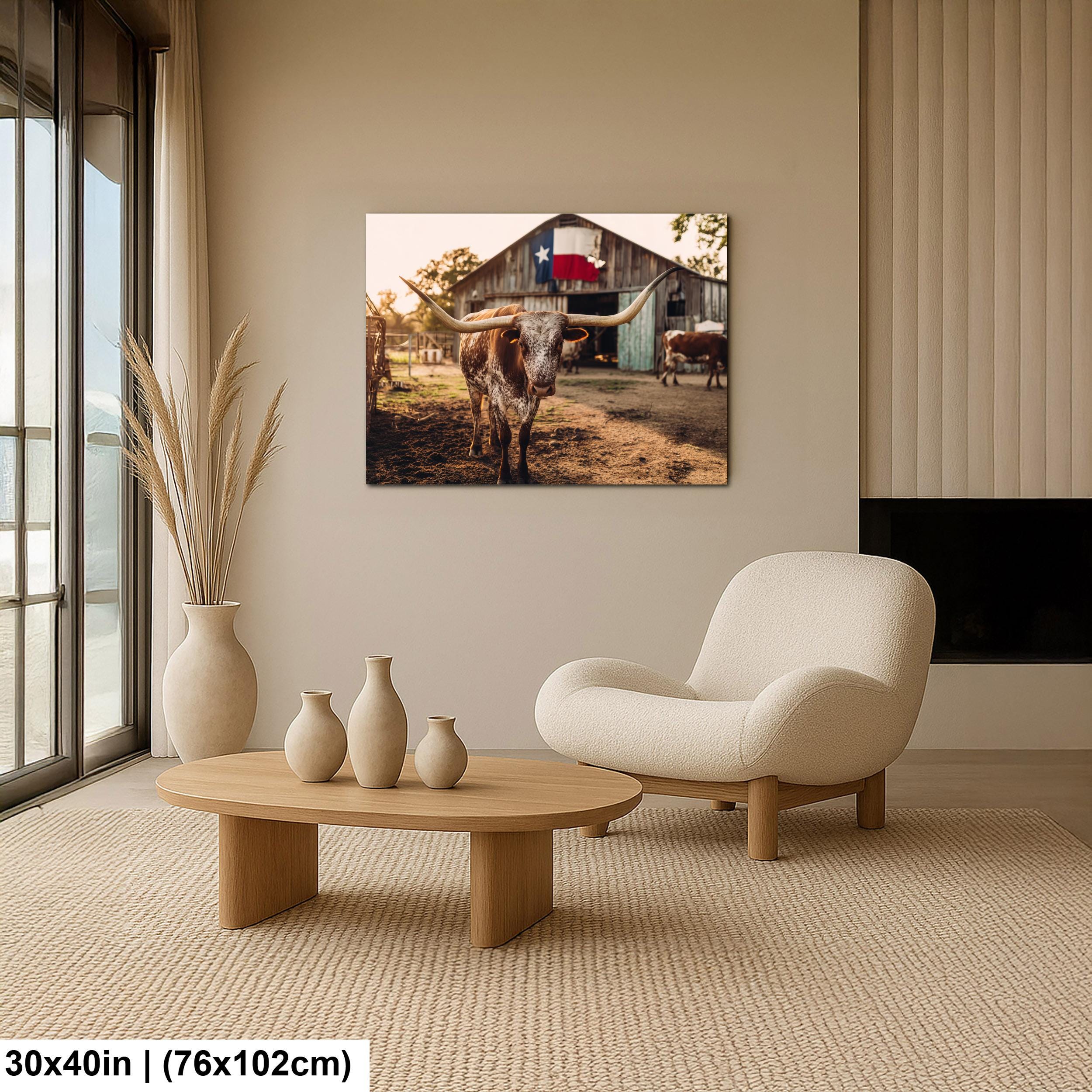 Longhorn Cattle Painting – Rustic Wall Art | Textured Texas Longhorn Canvas