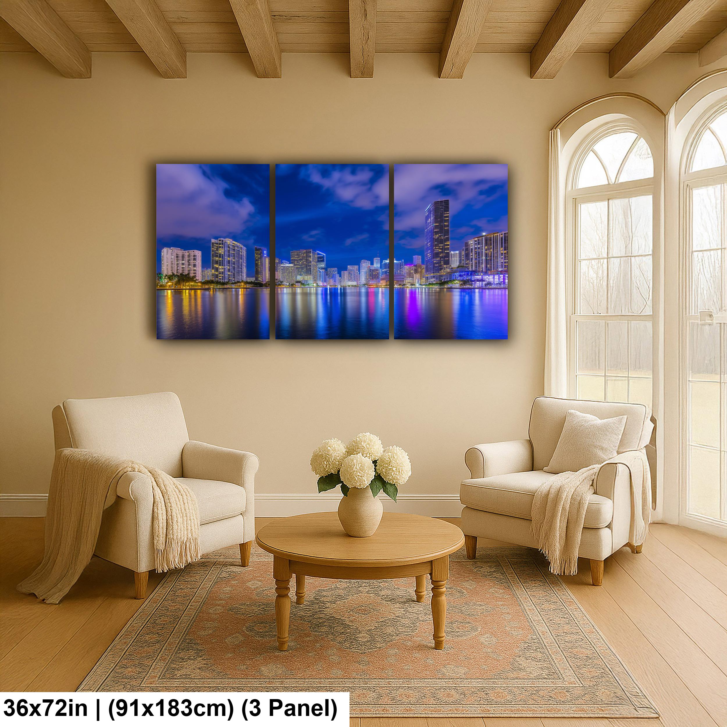 Miami Skyline Art - Dynamic Urban Night Scene | Modern Cityscape Wall Art Print