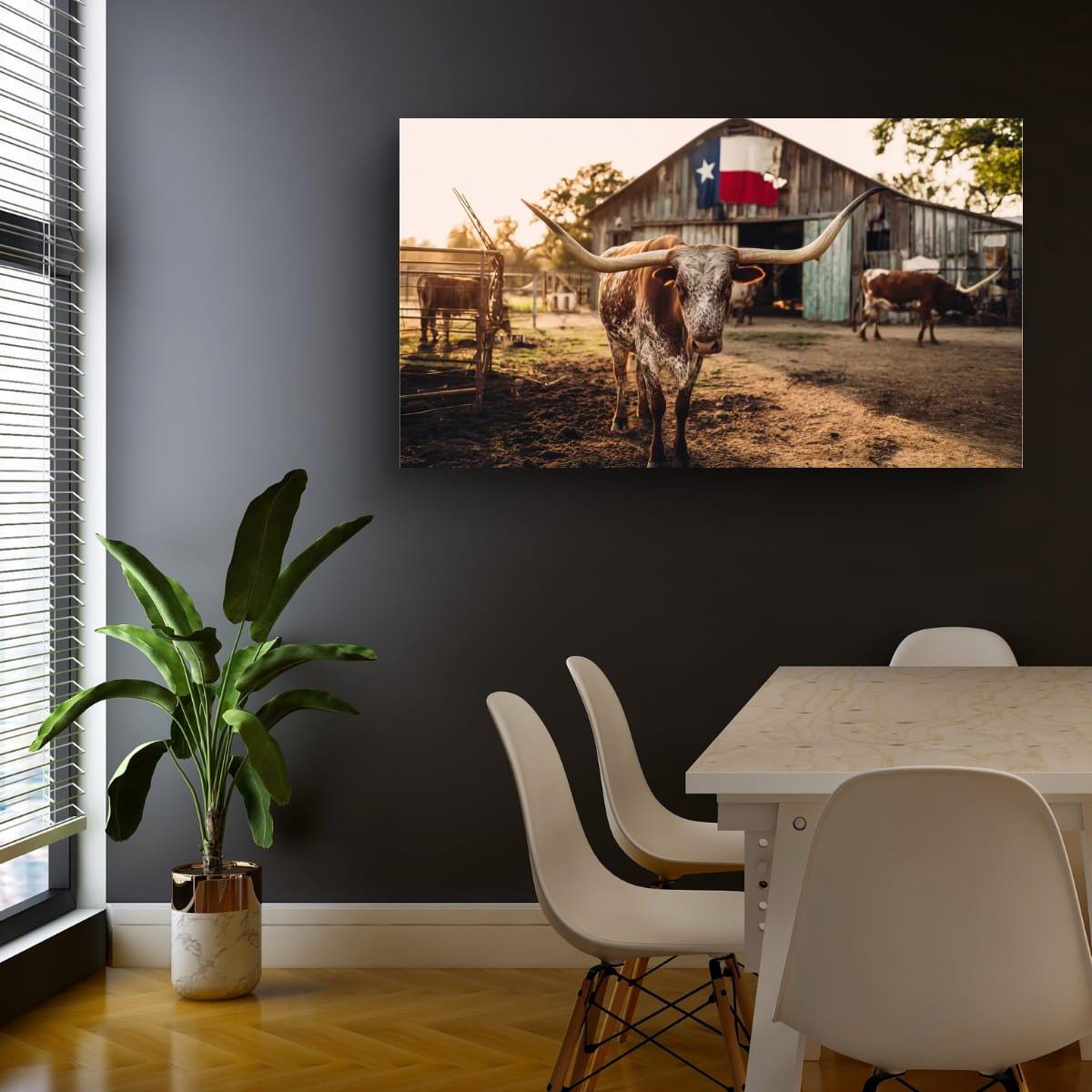 Longhorn Cattle Painting – Rustic Wall Art | Textured Texas Longhorn Canvas