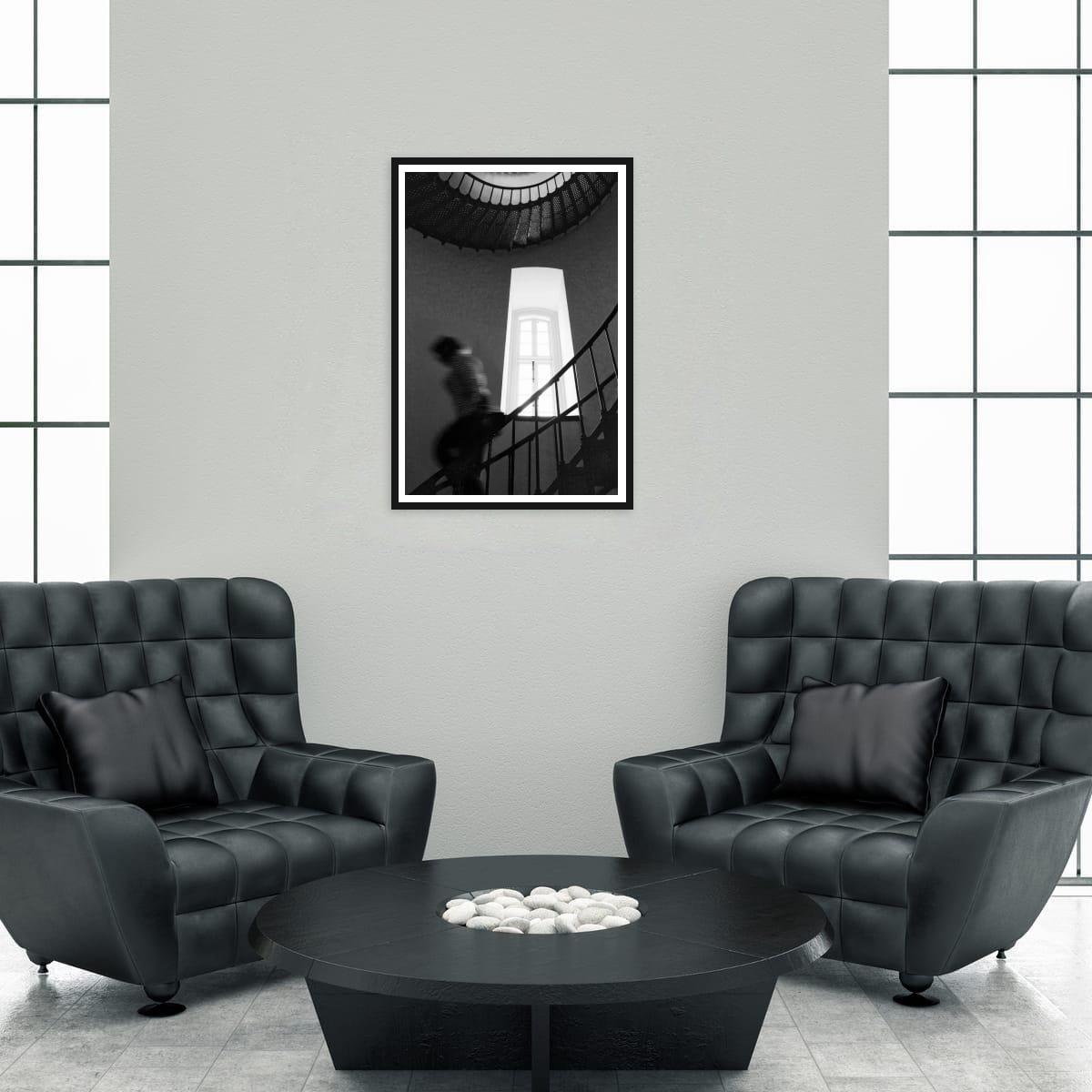 Outer Banks Lighthouse Print – Black and White Spiral Staircase Art, Coastal Wall Decor