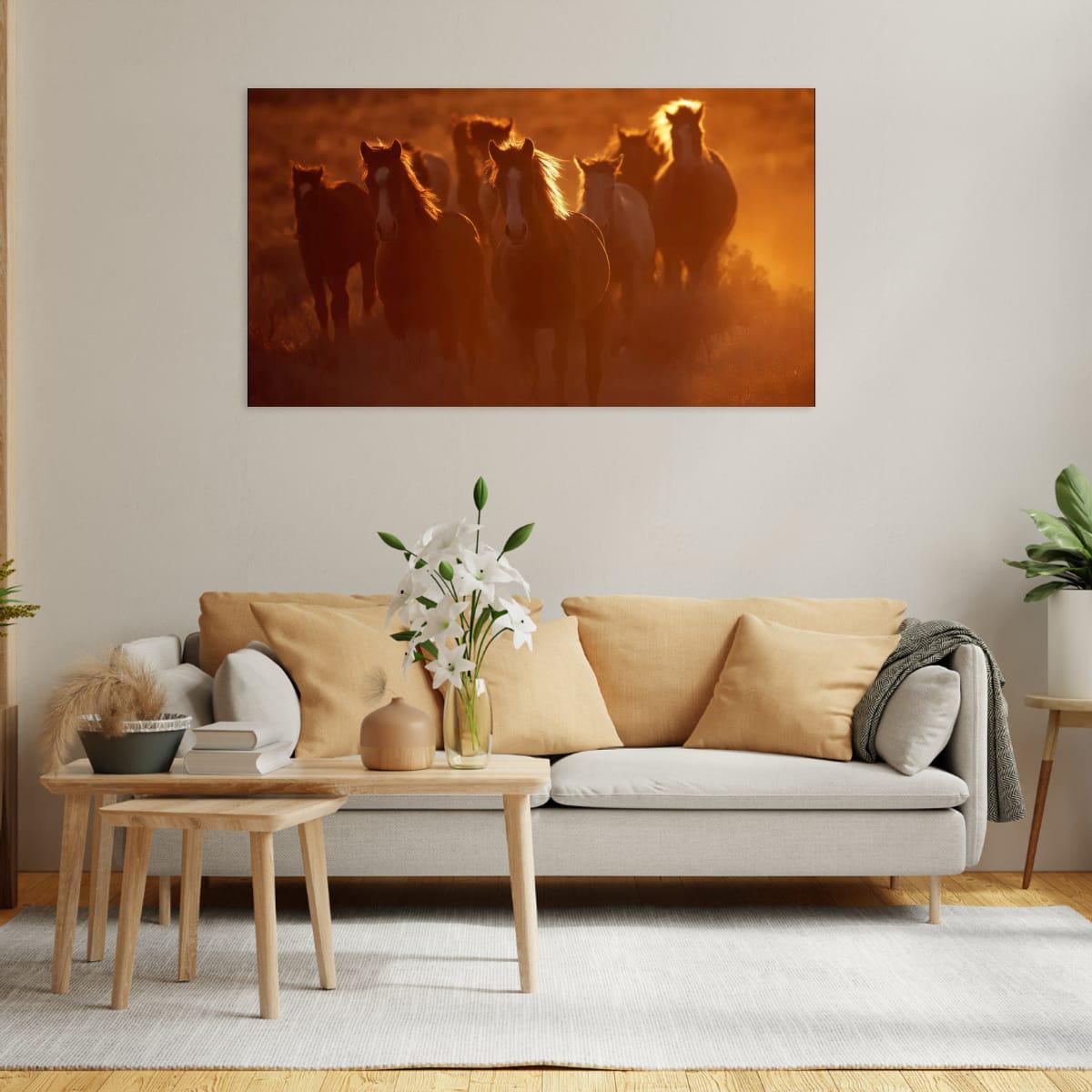 Wild Horses Art Print – Rustic Western Wall Art | Sunset Horse Painting