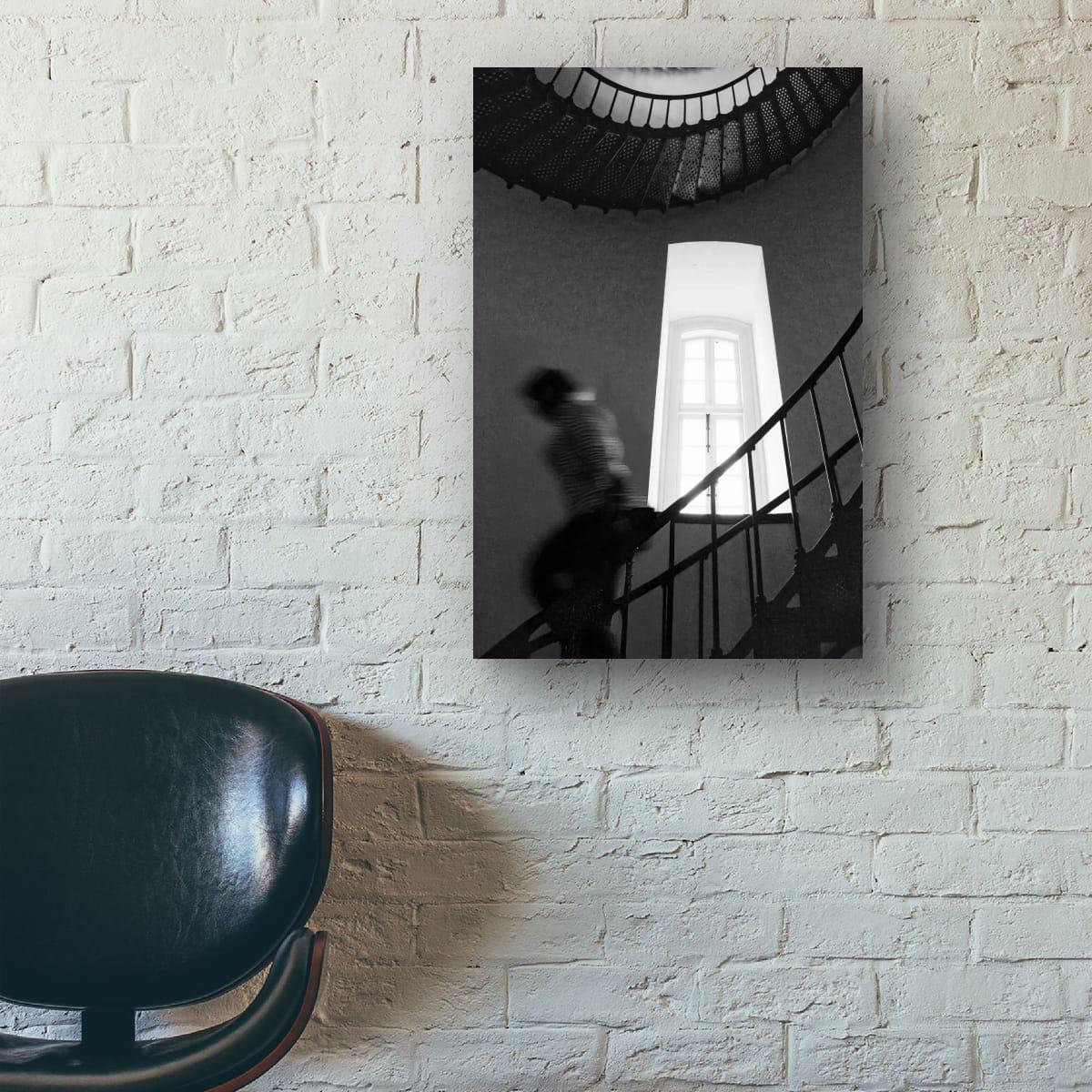 Outer Banks Lighthouse Print – Black and White Spiral Staircase Art, Coastal Wall Decor