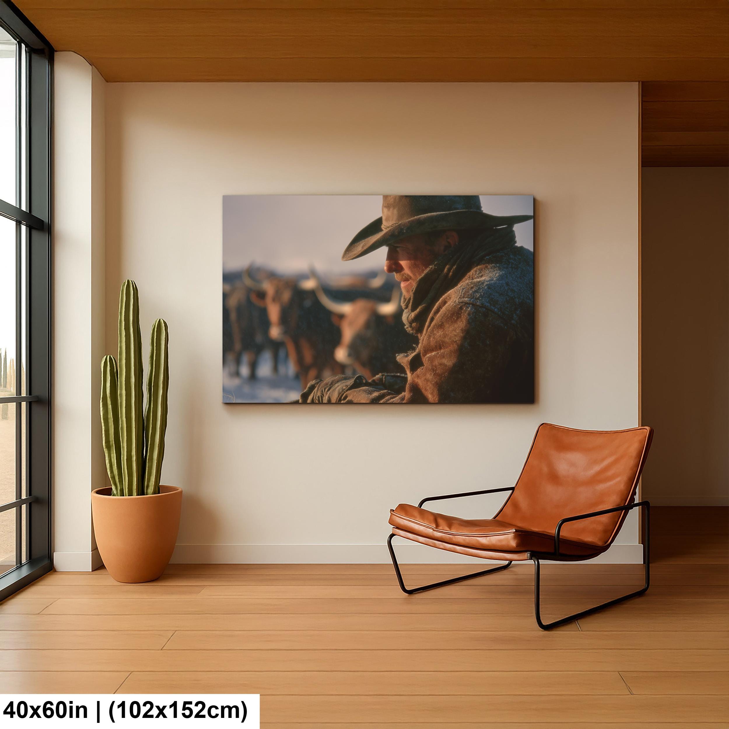 Cowboy Art Print – Rustic Texas Cattle | Western Ranch Wall Art Poster