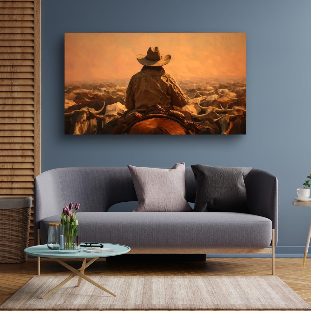Cowboy Art Print - Rustic Western Decor | Cattle Drive Painting & Horseback Riding