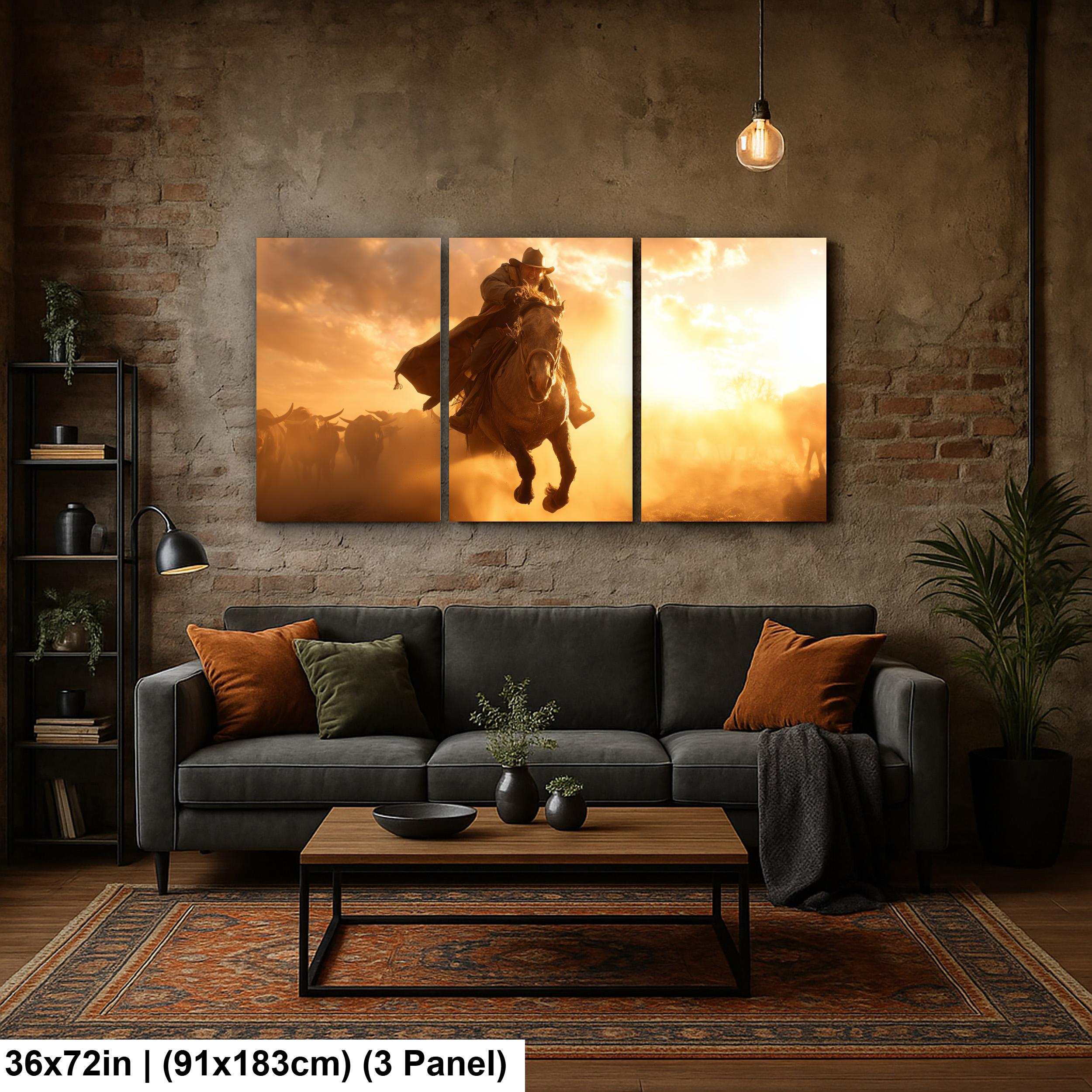Cowboy Art Print | Winter Cattle Drive – Rustic Ranch Decor & Western Wall Hanging