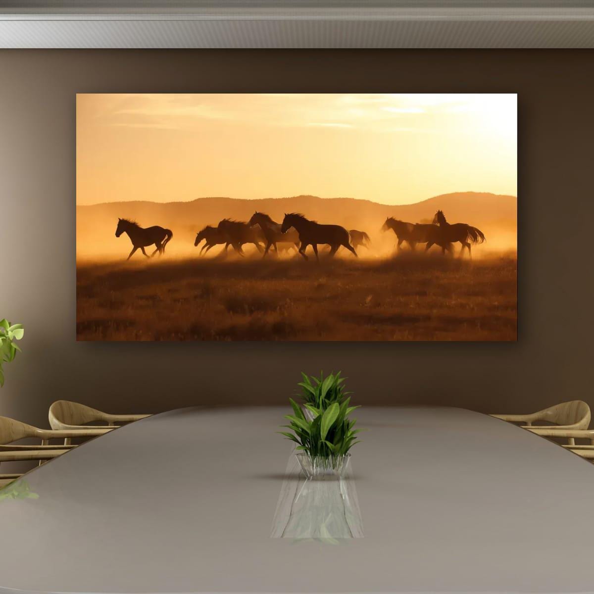 Wild Horses Art Print – Rustic Western Wall Art With Sunset Horse Scene
