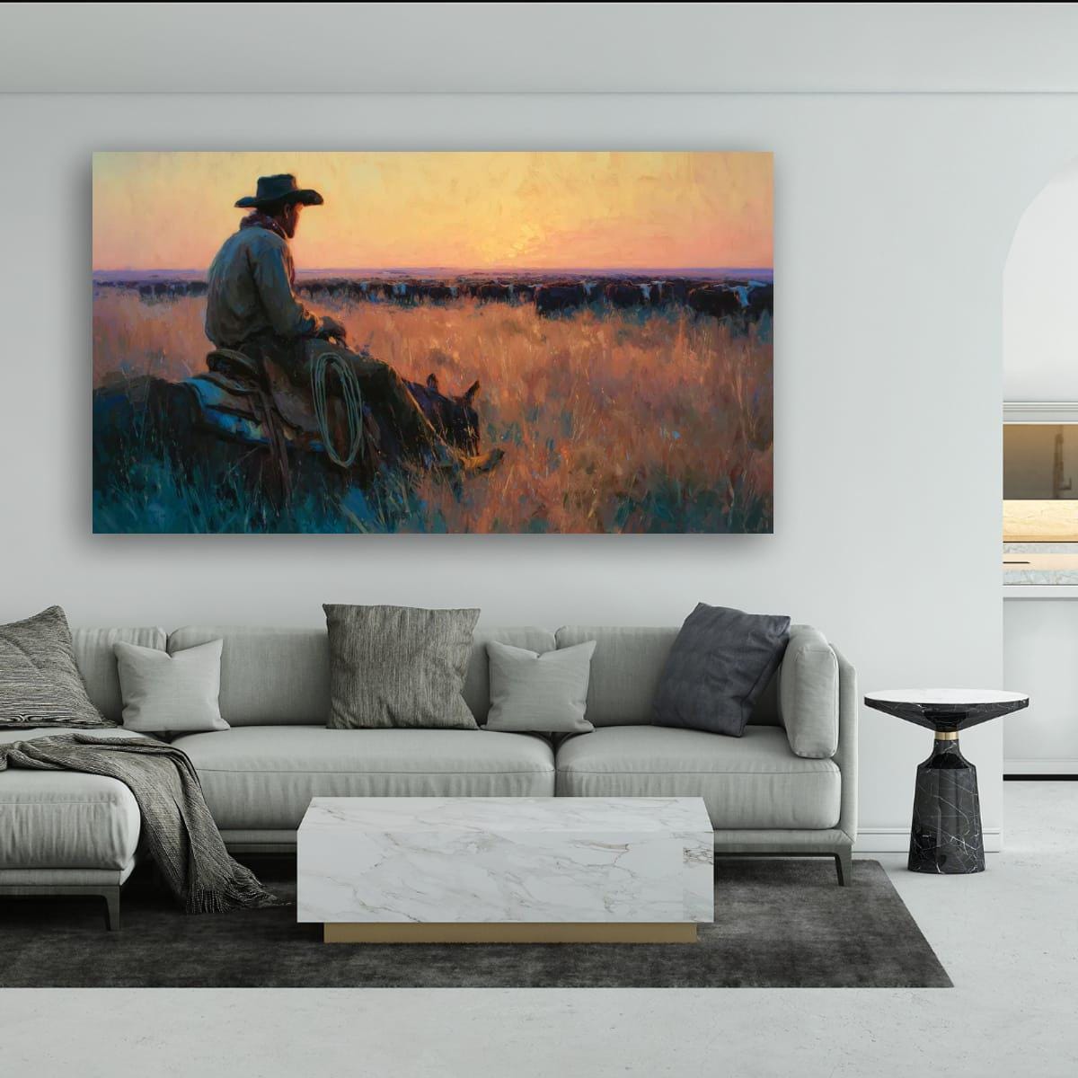 Cowboy Art Print – Rustic Western Home Decor | Cattle Drive Painting