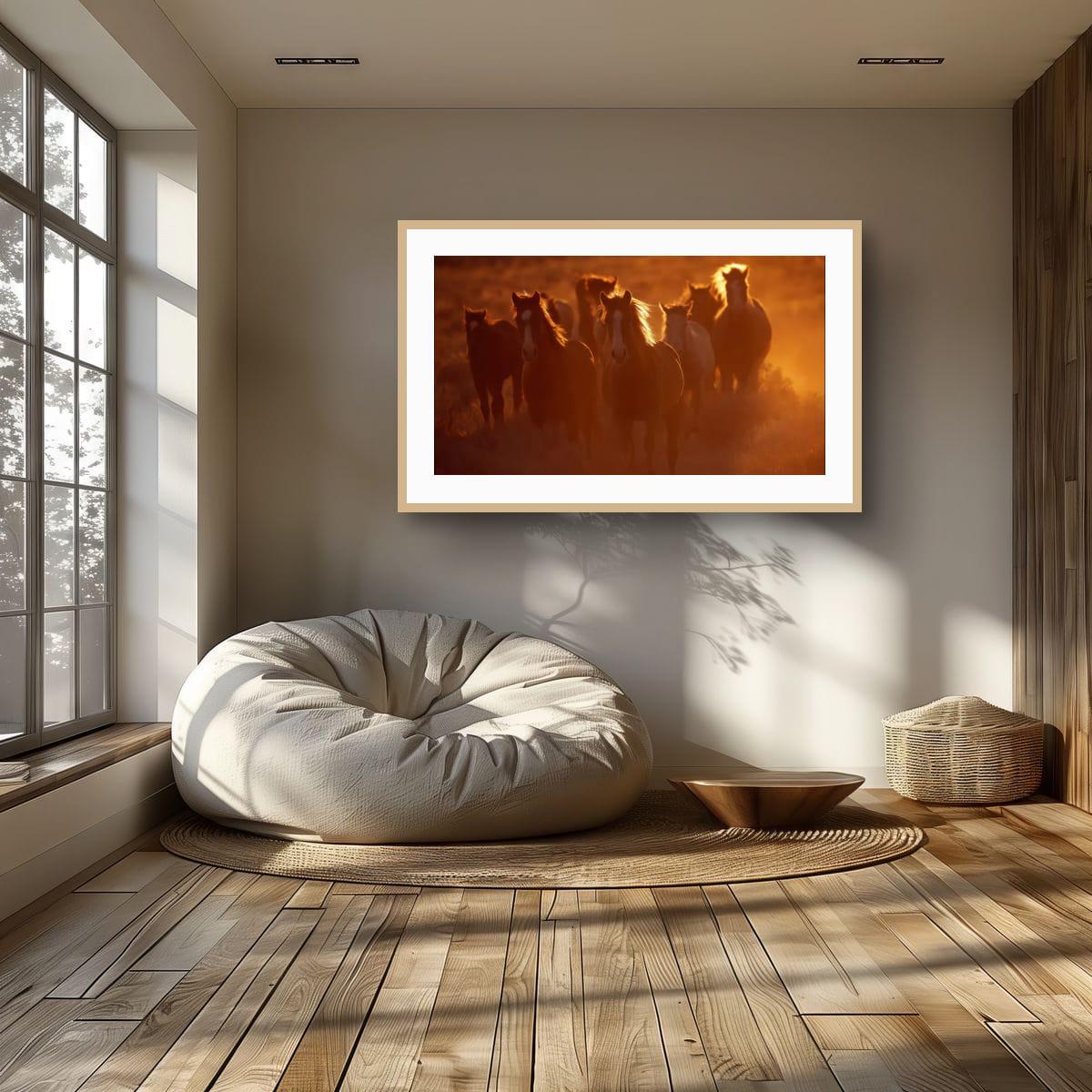 Wild Horses Art Print – Rustic Western Wall Art | Sunset Horse Painting