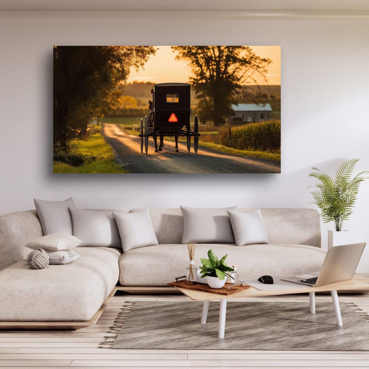 Americana Art Print – Amish Buggy Art | Rustic Country Home Decor Sunset