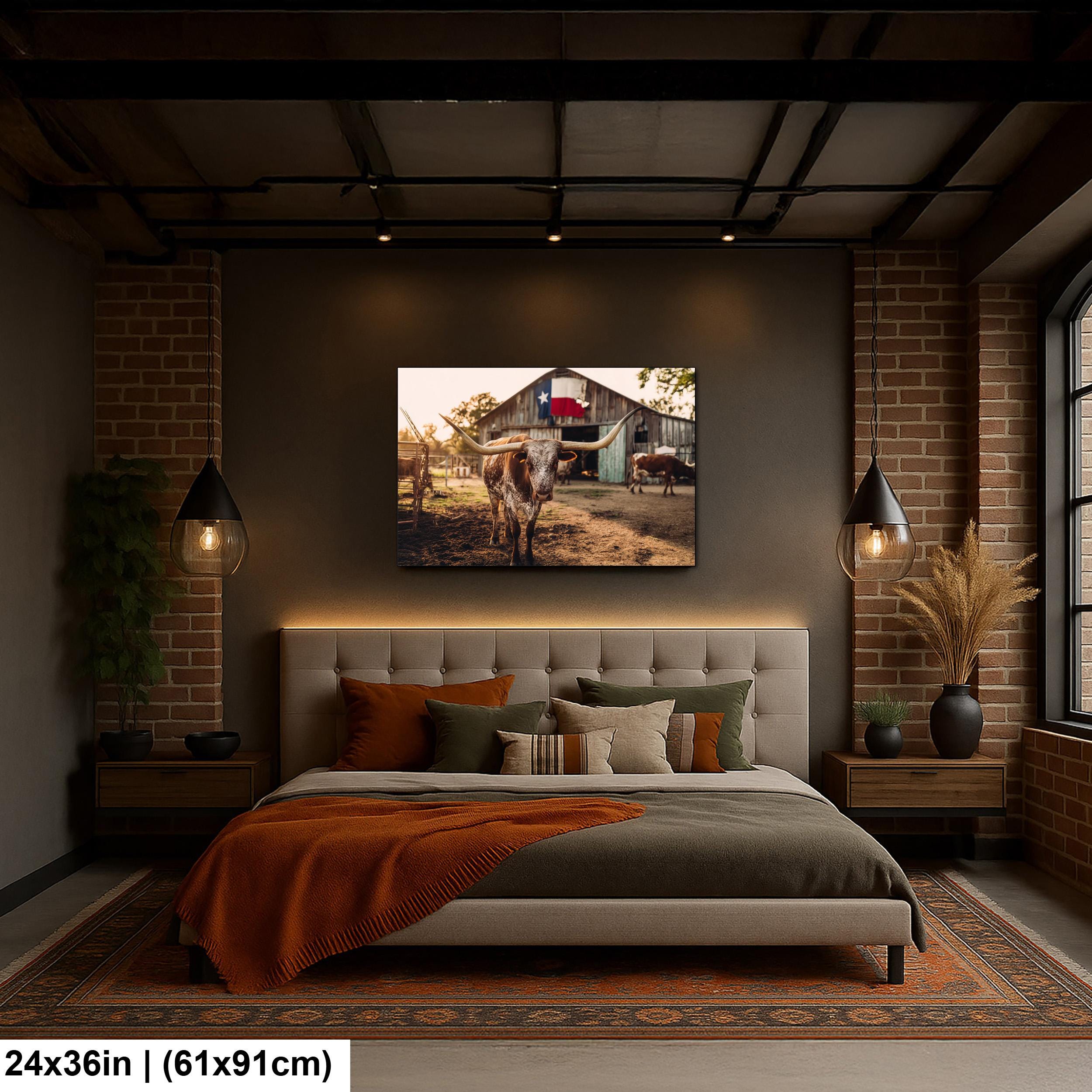 Longhorn Cattle Painting – Rustic Wall Art | Textured Texas Longhorn Canvas
