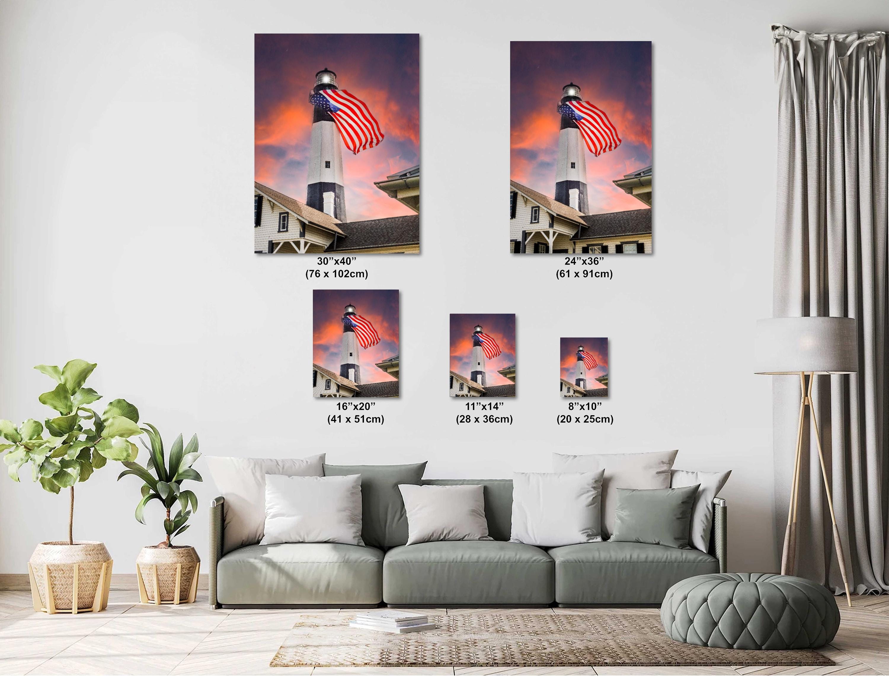 Tybee Island Lighthouse Print | Fourth Of July Art - Patriotic American Flag Decor