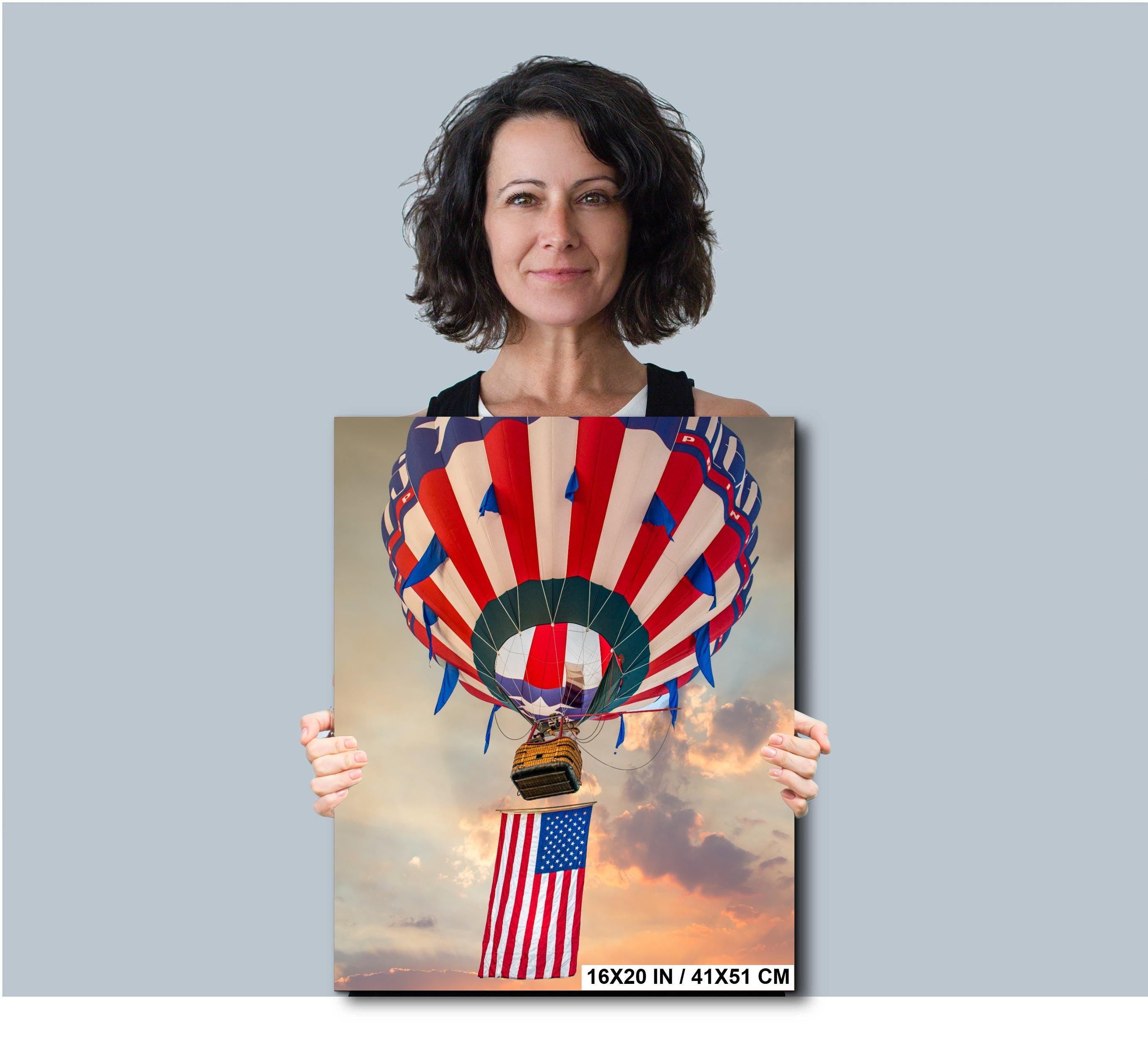 Patriotic Hot Air Balloon Independence Day Wall Art - Colorful Balloon Artwork Print