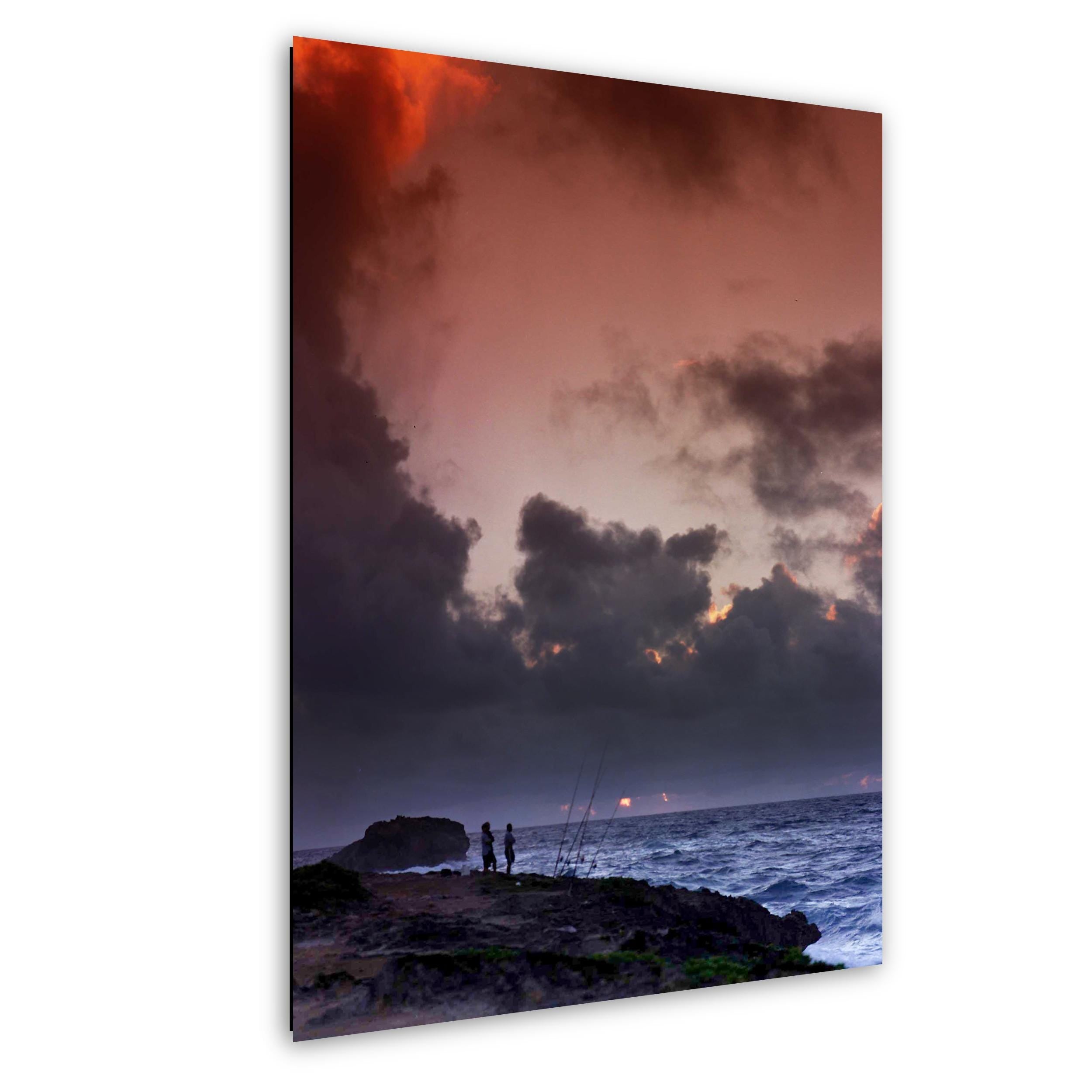Hawaiian Coast Photography - Moody Seascape Photo With Fishermen At Dawn Print