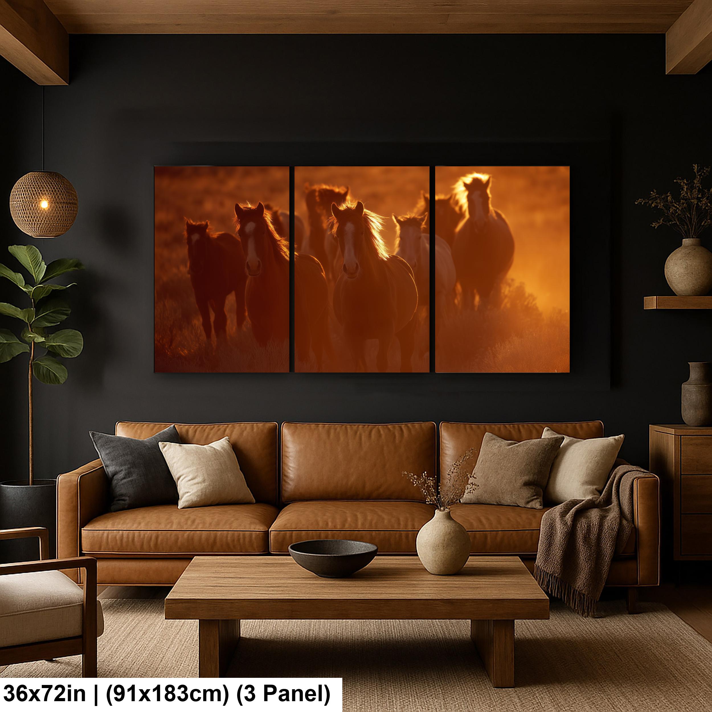 Wild Horses Art Print – Rustic Western Wall Art | Sunset Horse Painting