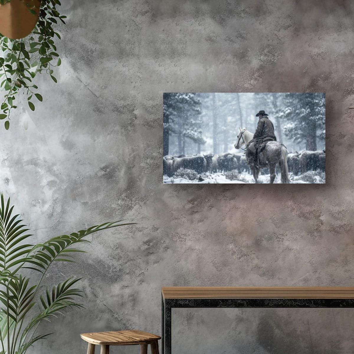 Cowboy Art Print - Rustic Western Home Decor With Mountain Snow Artwork