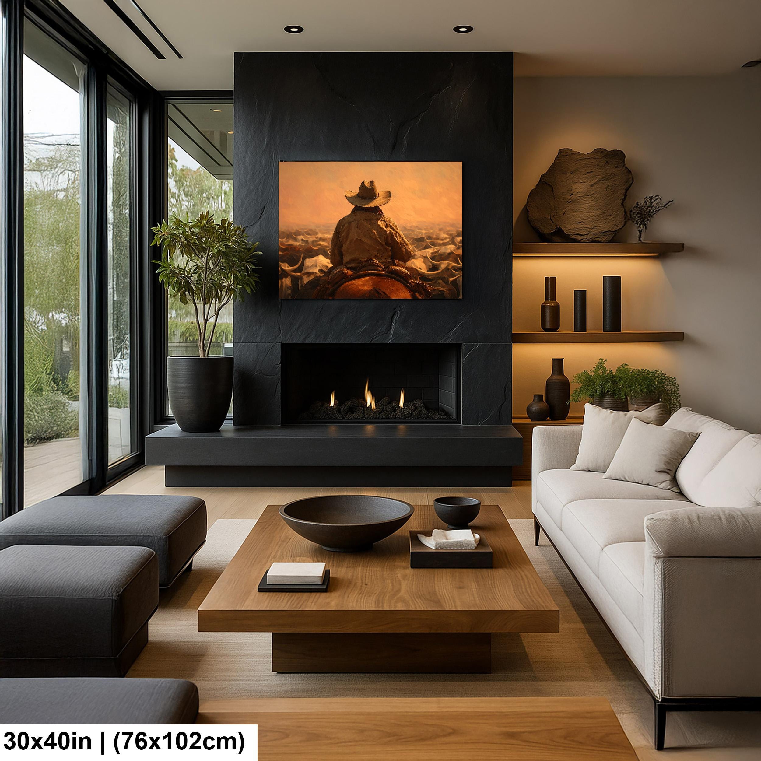 Cowboy Art Print - Rustic Western Decor | Cattle Drive Painting & Horseback Riding
