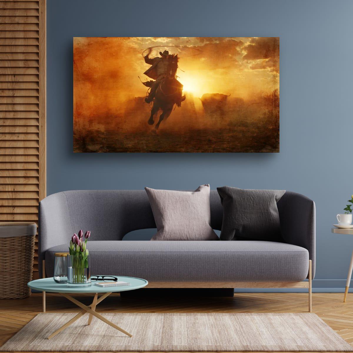 Cowboy Art Print Featuring Rustic Western Style | Texas Ranch Wall Art Decor