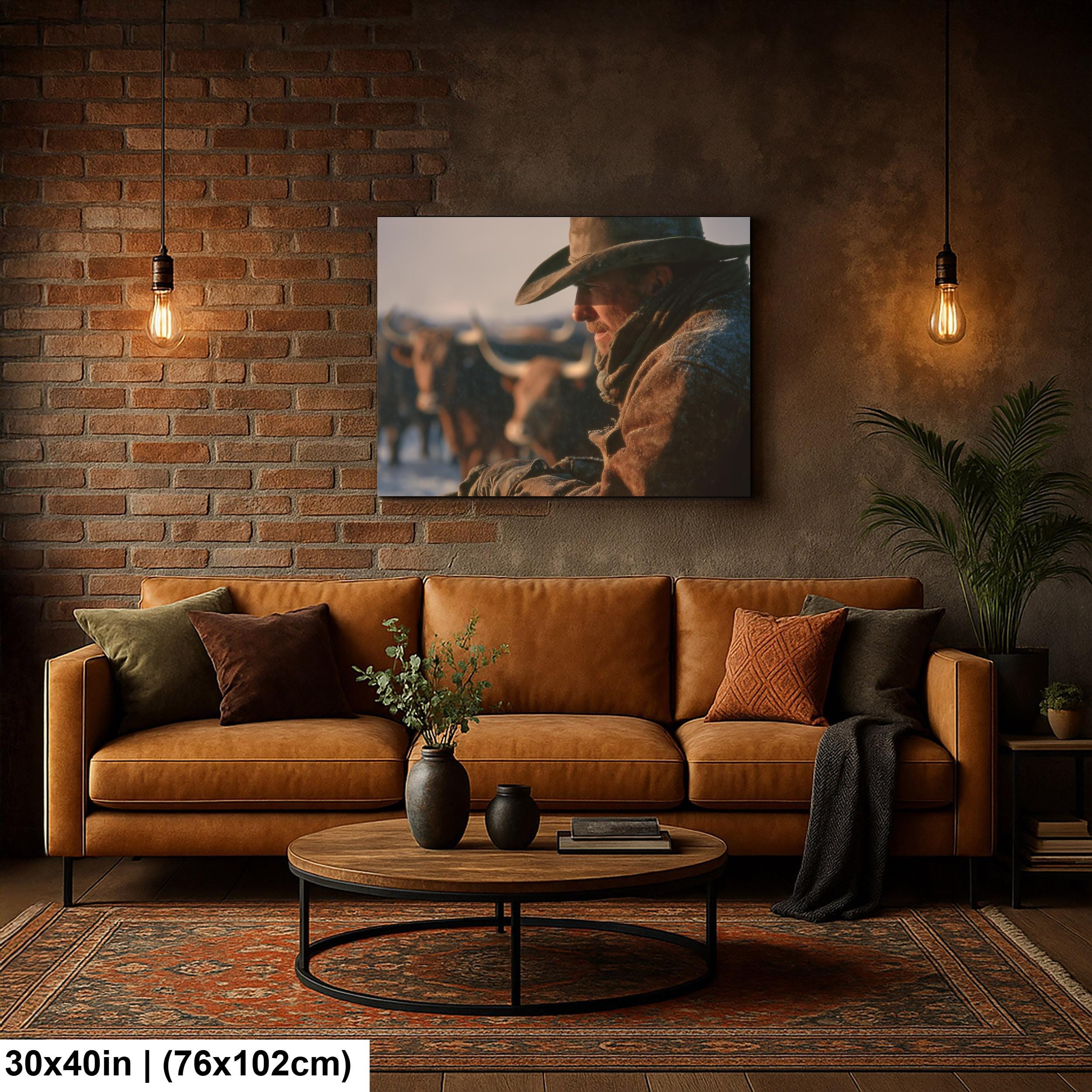 Cowboy Art Print – Rustic Texas Cattle | Western Ranch Wall Art Poster