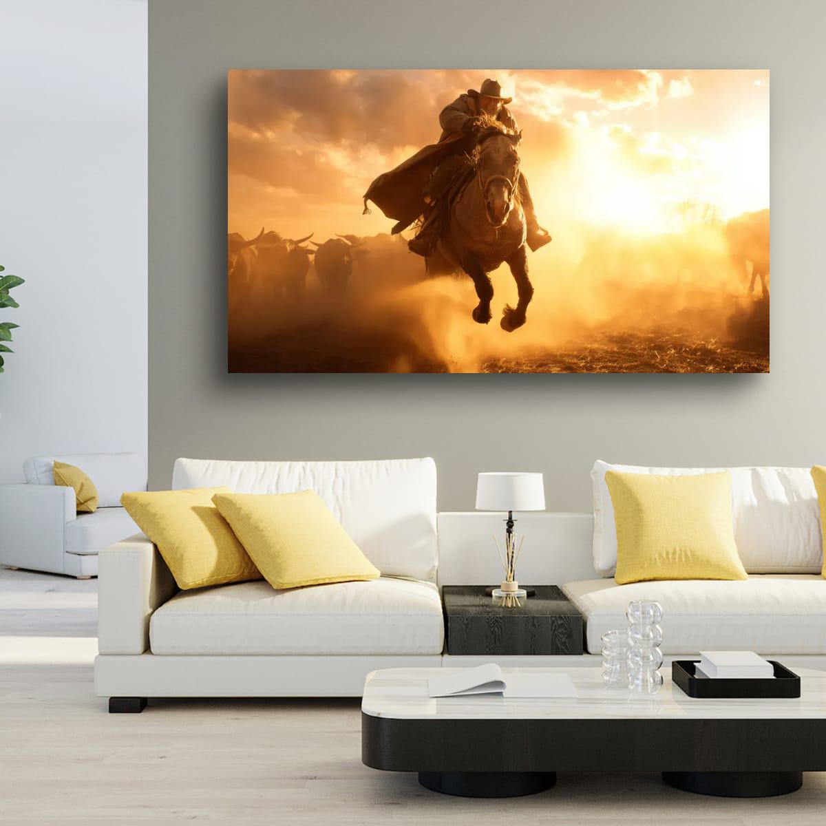 Cowboy Art Print | Winter Cattle Drive – Rustic Ranch Decor & Western Wall Hanging
