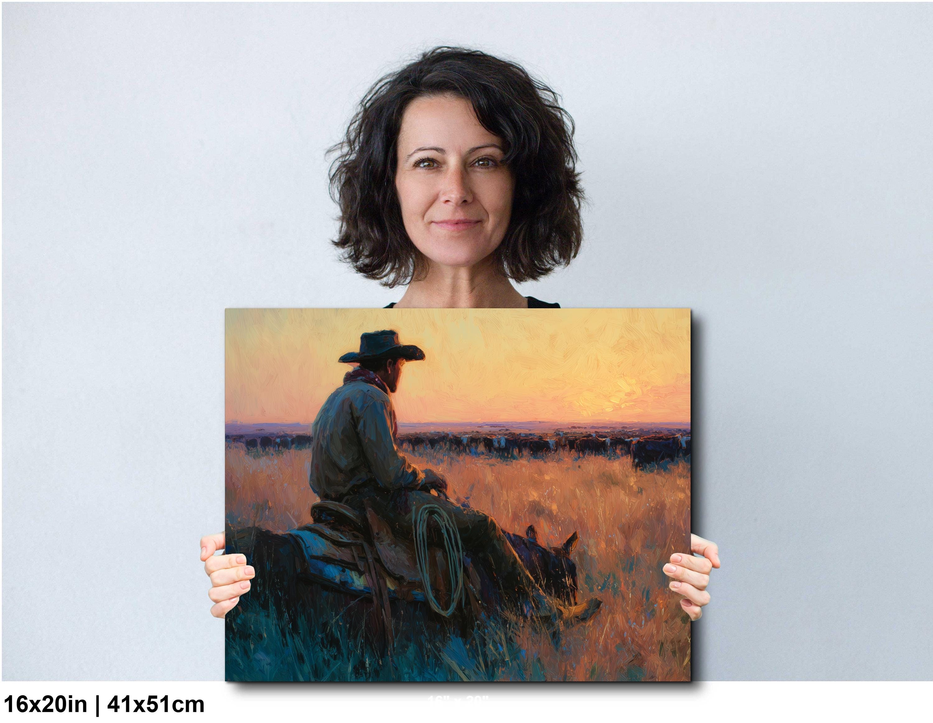 Cowboy Art Print – Rustic Western Home Decor | Cattle Drive Painting