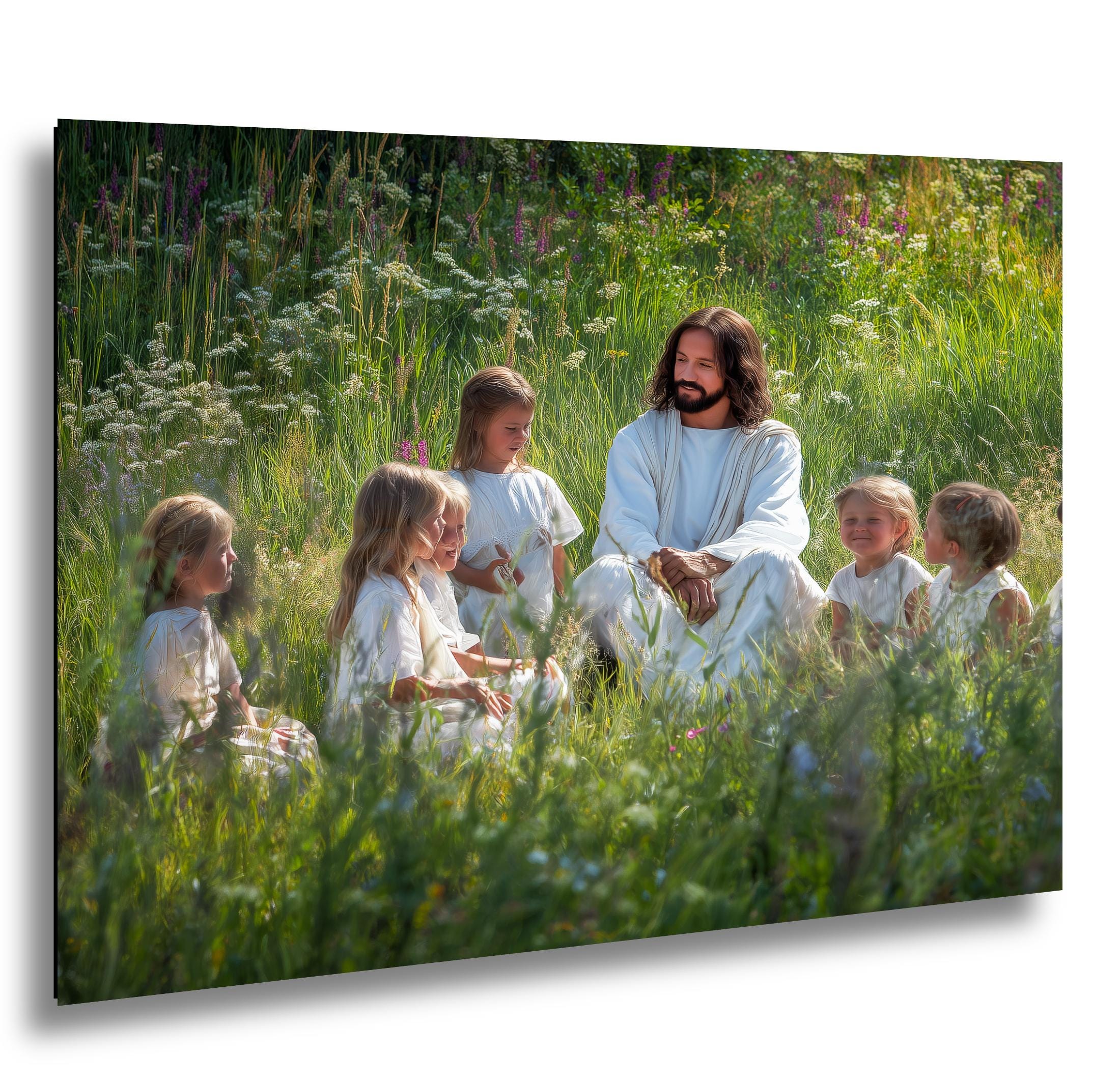 Christian Art Wall Decor – Jesus and Children Art | Blessed Little Children Painting