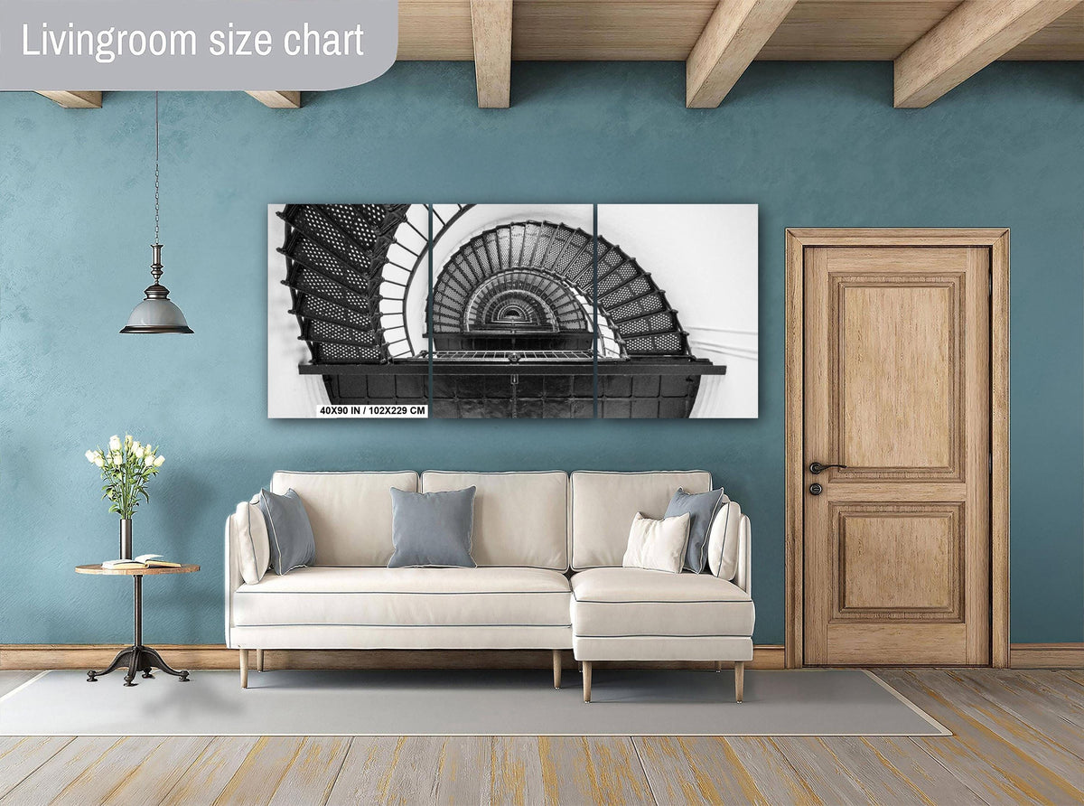 Outer Banks Lighthouse Print - Black and White Spiral Staircase Photography Art