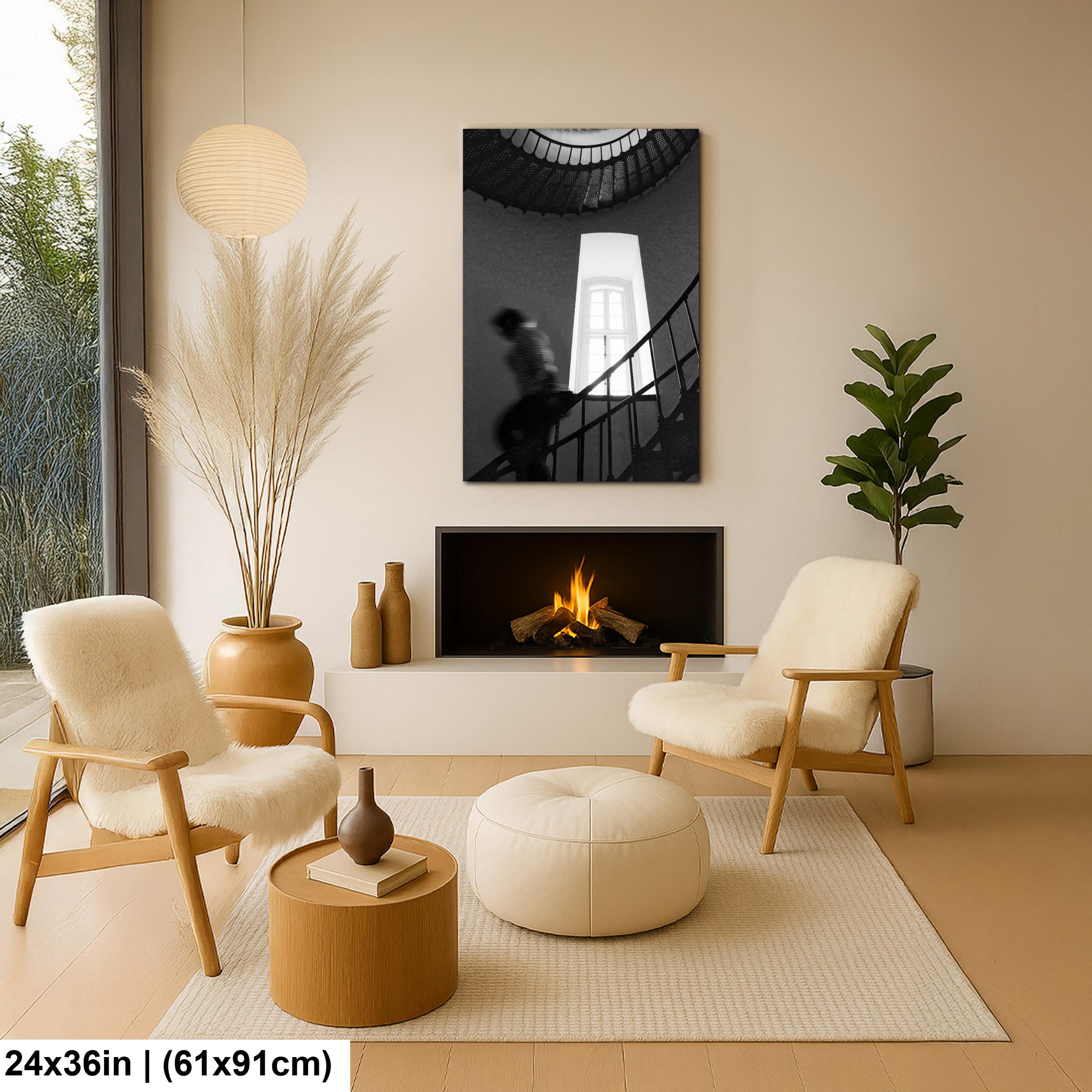 Outer Banks Lighthouse Print – Black and White Spiral Staircase Art, Coastal Wall Decor