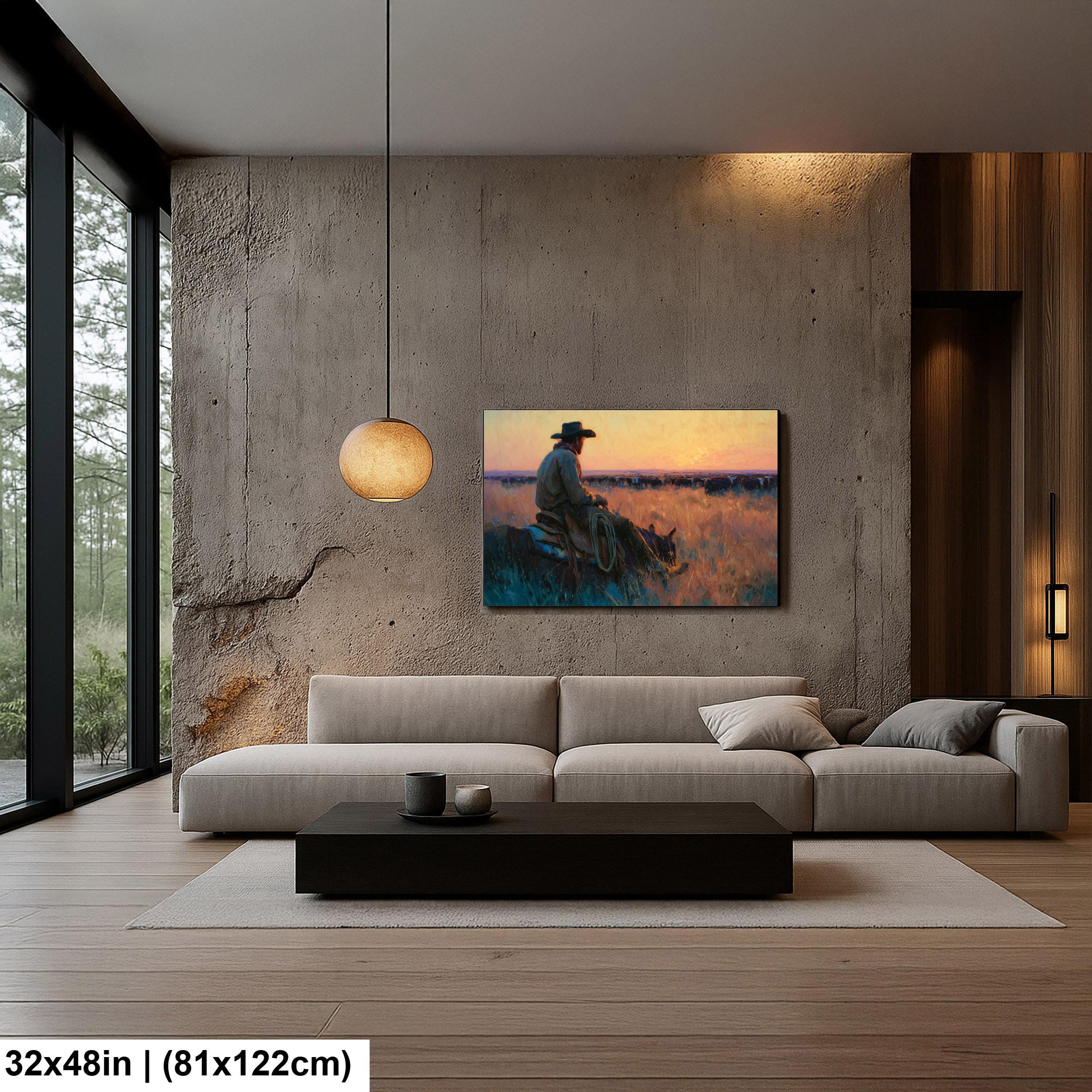 Cowboy Art Print – Rustic Western Home Decor | Cattle Drive Painting