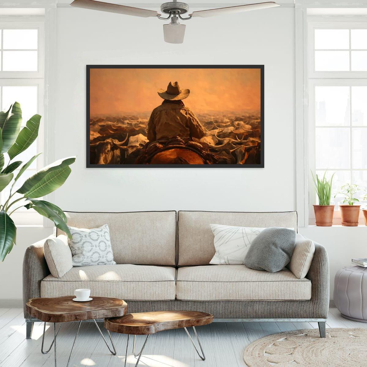 Cowboy Art Print - Rustic Western Decor | Cattle Drive Painting & Horseback Riding