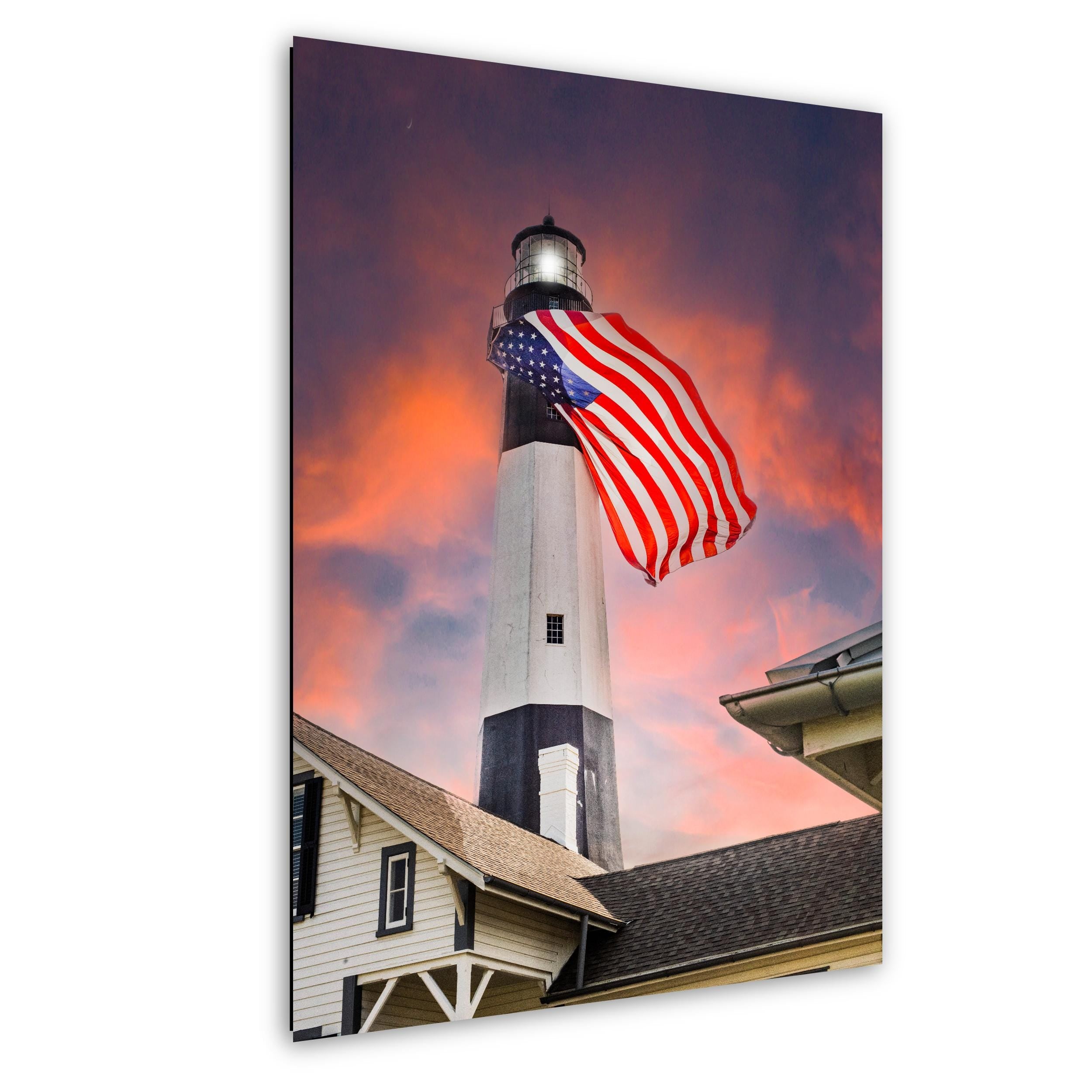 Tybee Island Lighthouse Print | Fourth Of July Art - Patriotic American Flag Decor