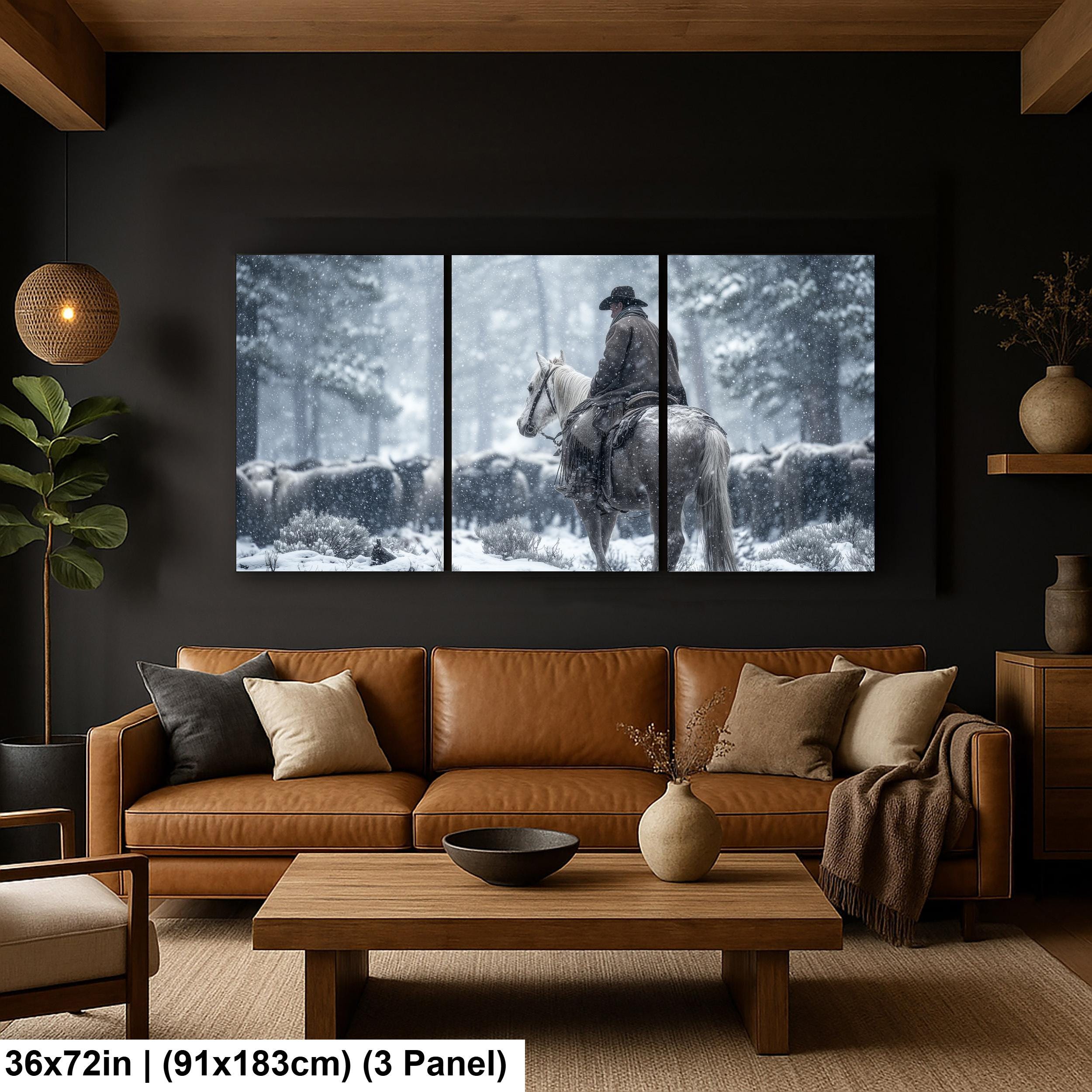 Cowboy Art Print - Rustic Western Home Decor With Mountain Snow Artwork