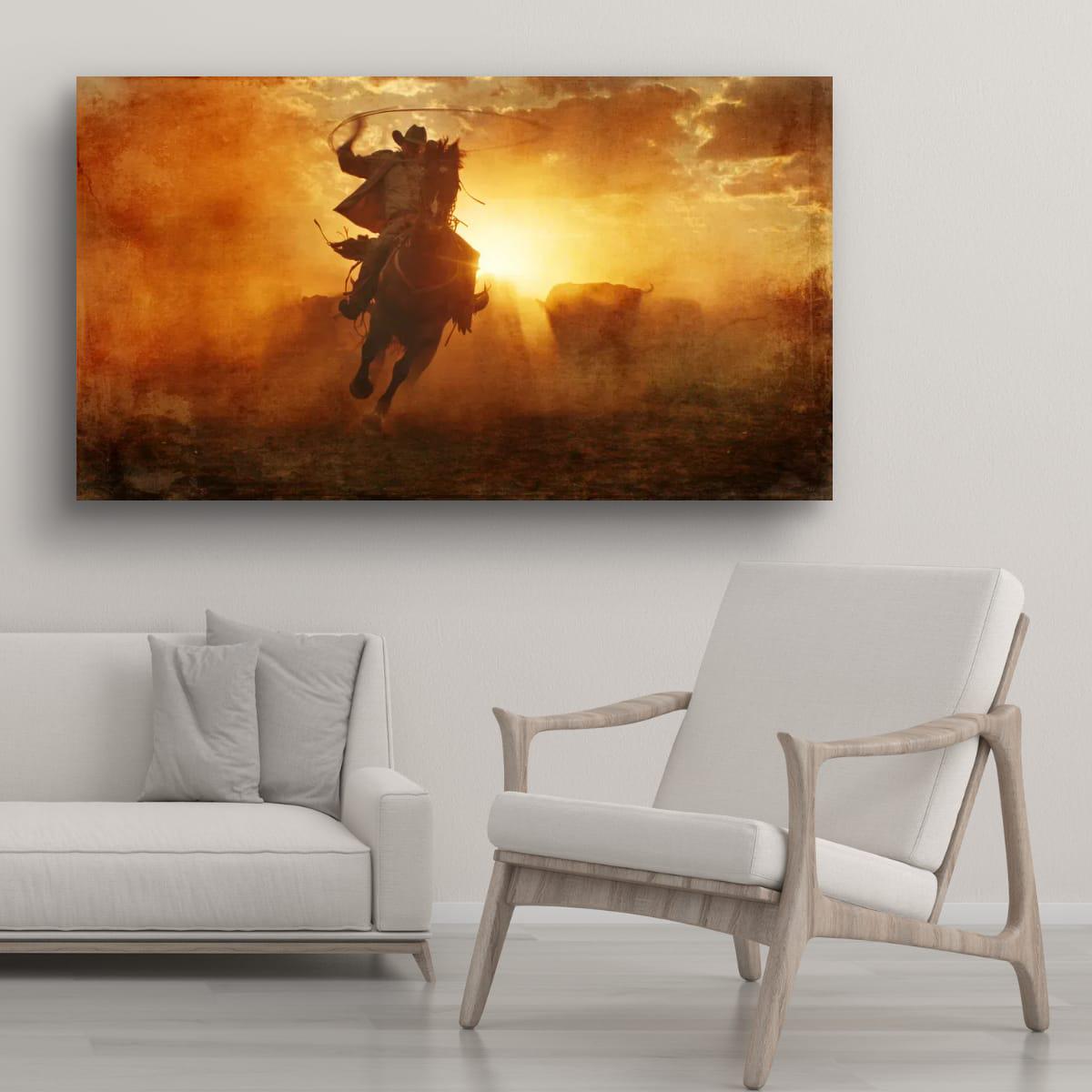 Cowboy Art Print Featuring Rustic Western Style | Texas Ranch Wall Art Decor